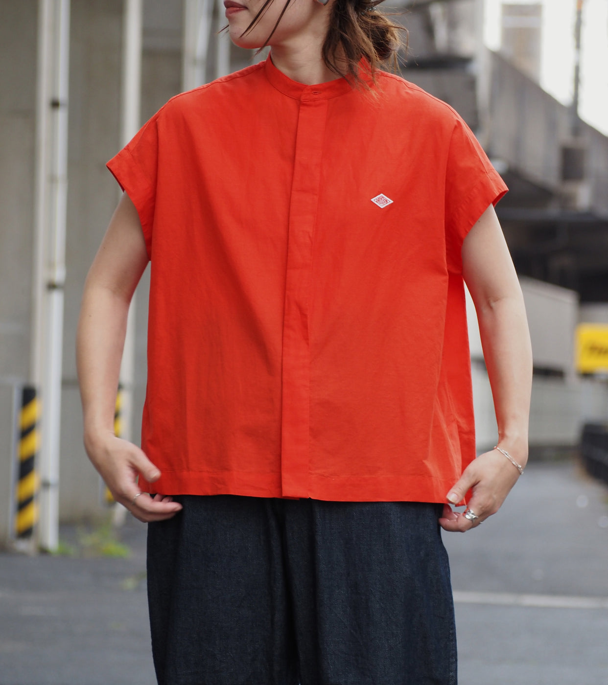 DANTON Cotton Linen Slub Sleeveless Shirt , Red