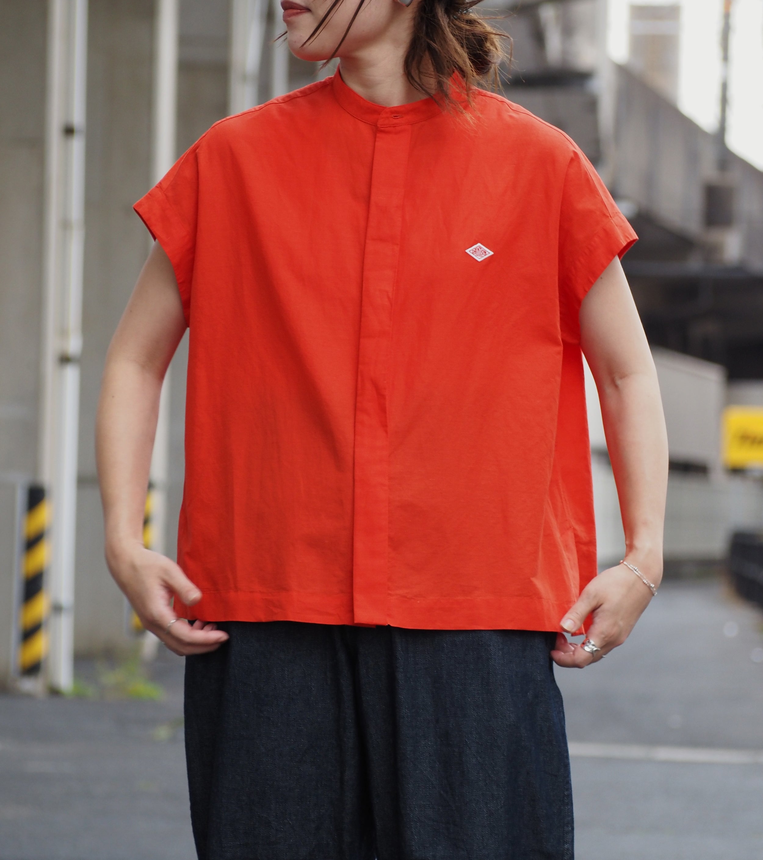 DANTON Cotton Linen Slub Sleeveless Shirt , Red