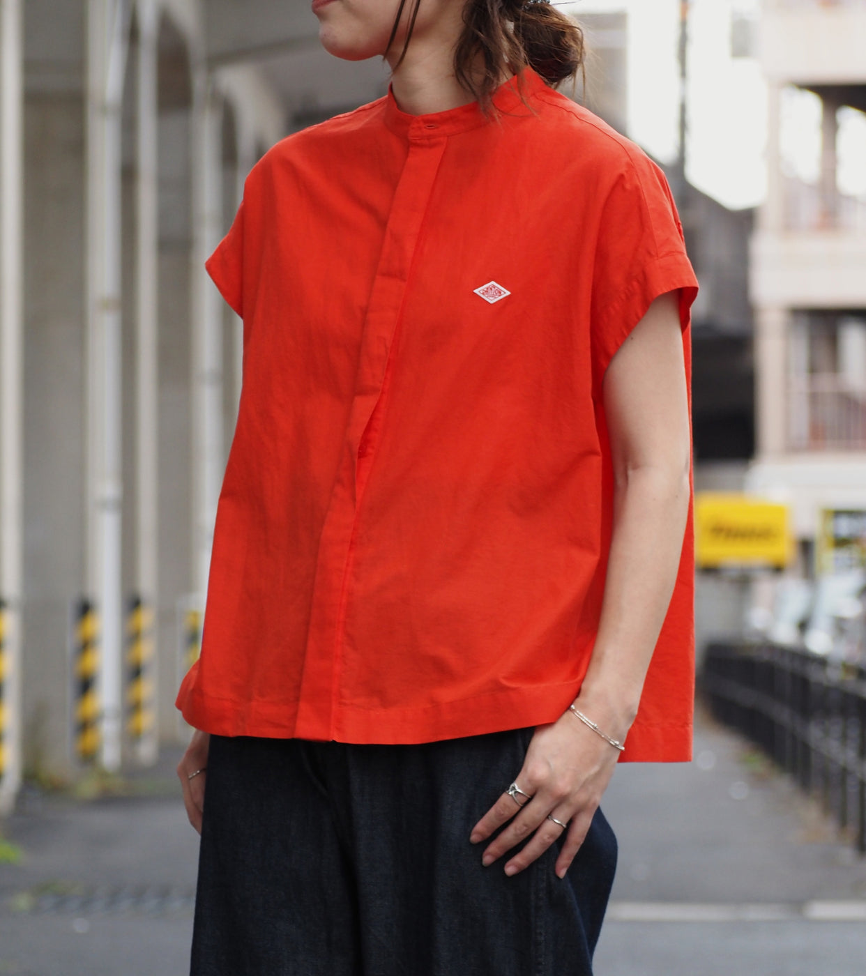 DANTON Cotton Linen Slub Sleeveless Shirt , Red