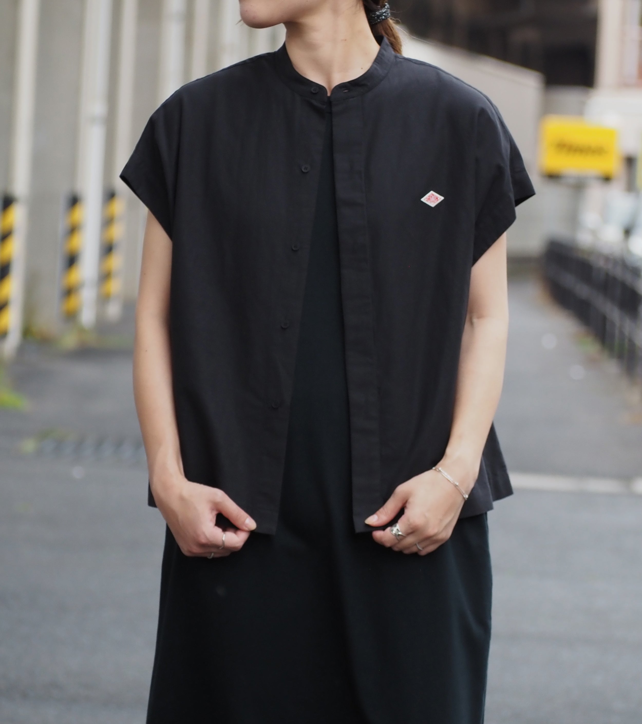 DANTON Cotton Linen Slub Sleeveless Shirt , Black