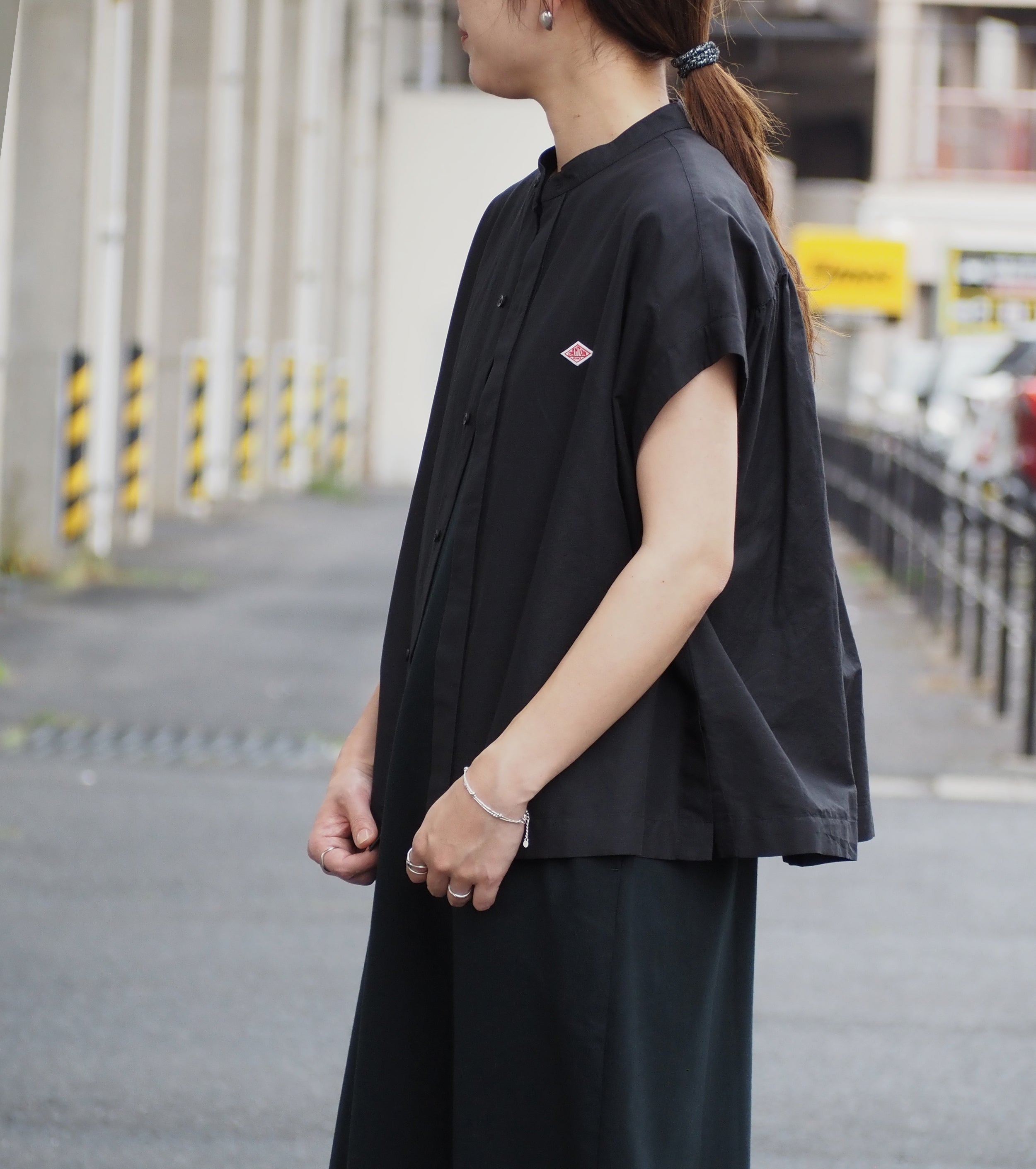 DANTON Cotton Linen Slub Sleeveless Shirt , Black