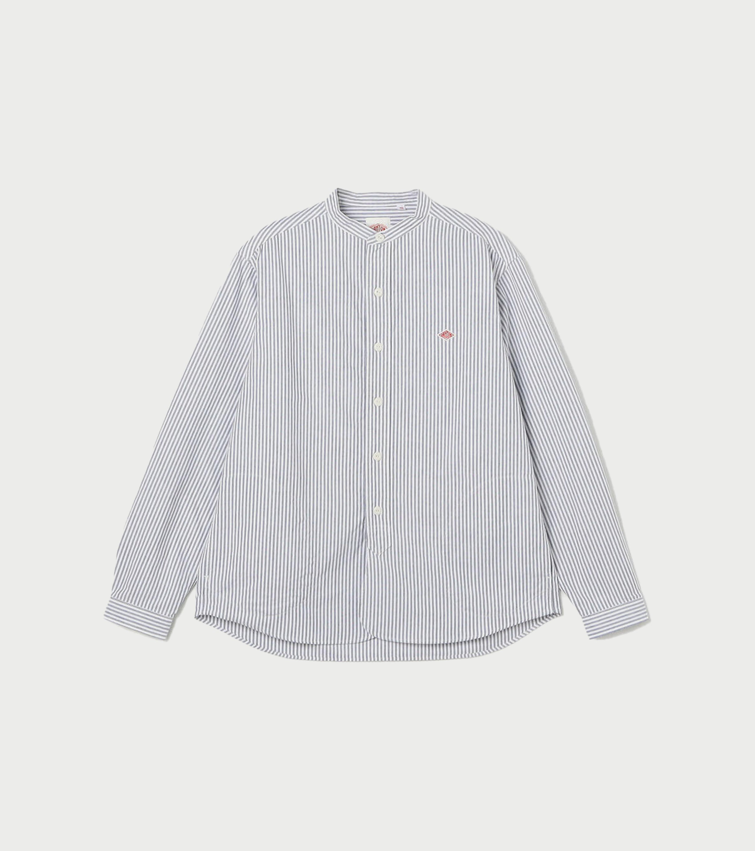 DANTON Oxford Band Collar Shirt , Sax x White Stripe