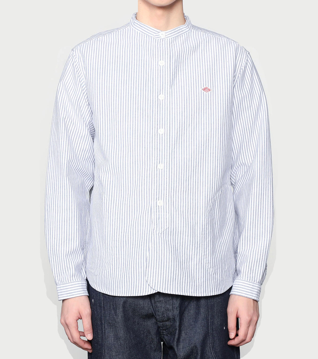 DANTON Oxford Band Collar Shirt , Sax x White Stripe