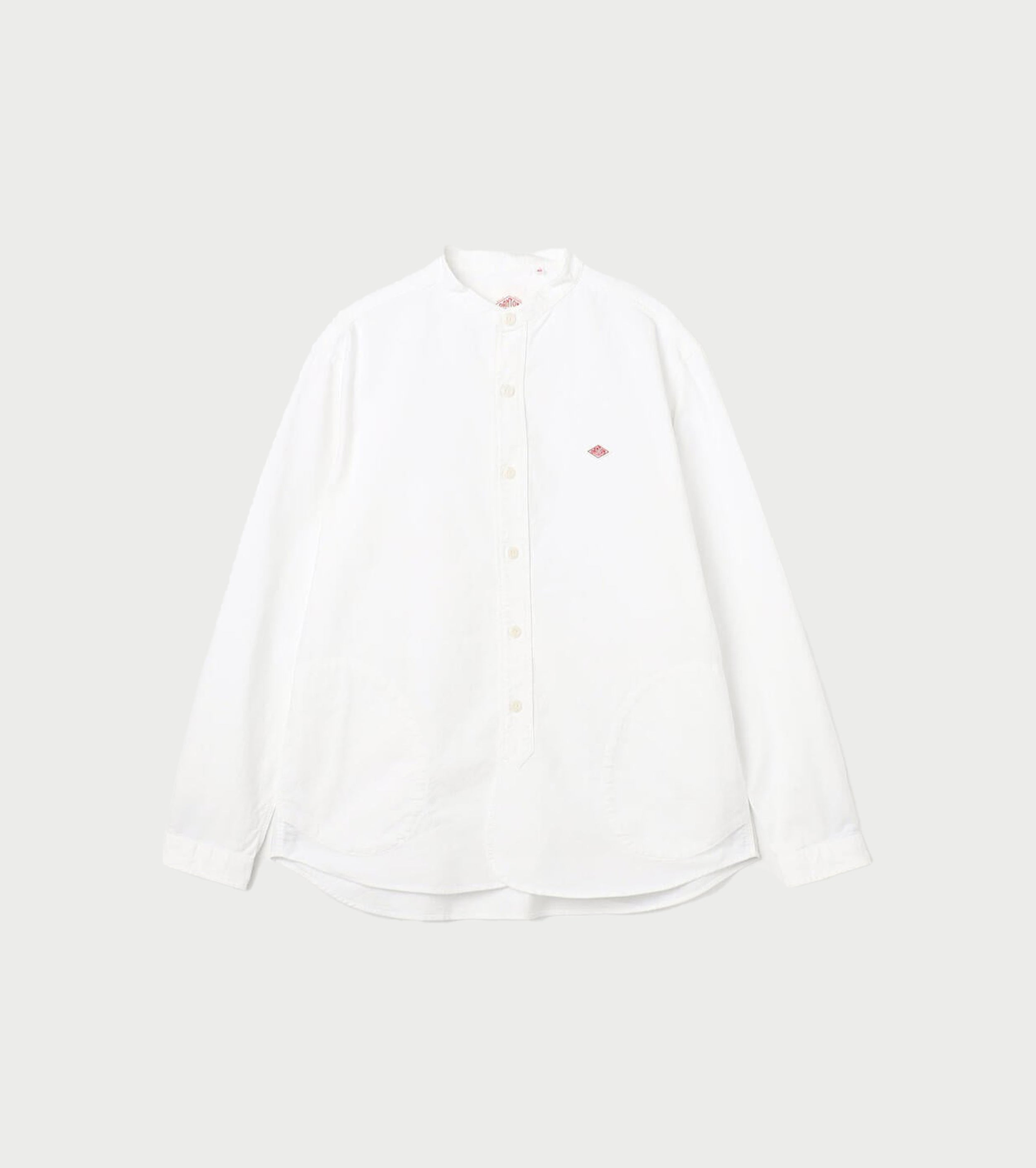 DANTON オックスフォード バンドカラーシャツ , White – Navyblue