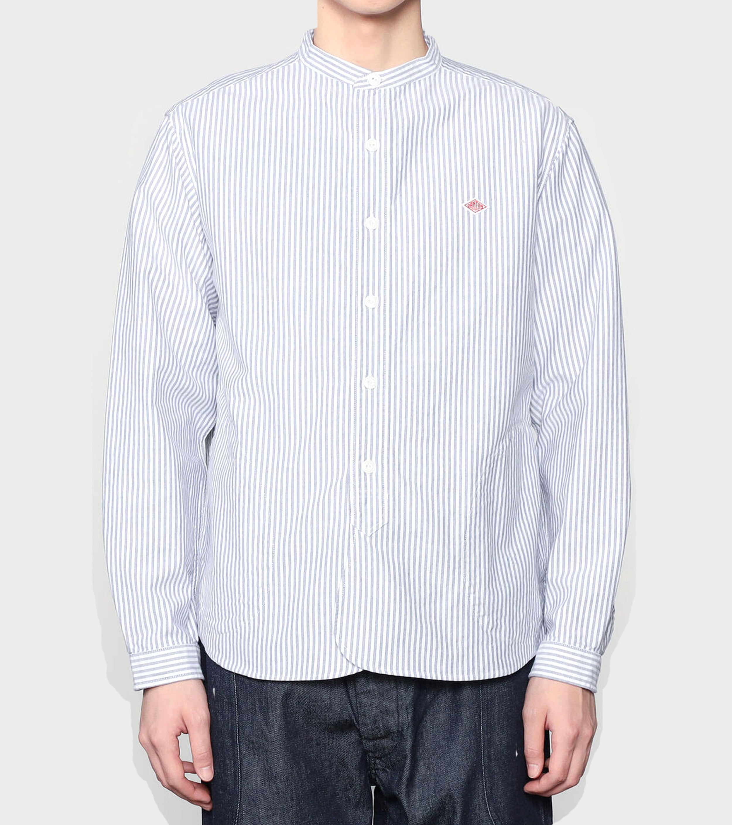 DANTON Oxford Band Collar Shirt , Sax x White Stripe