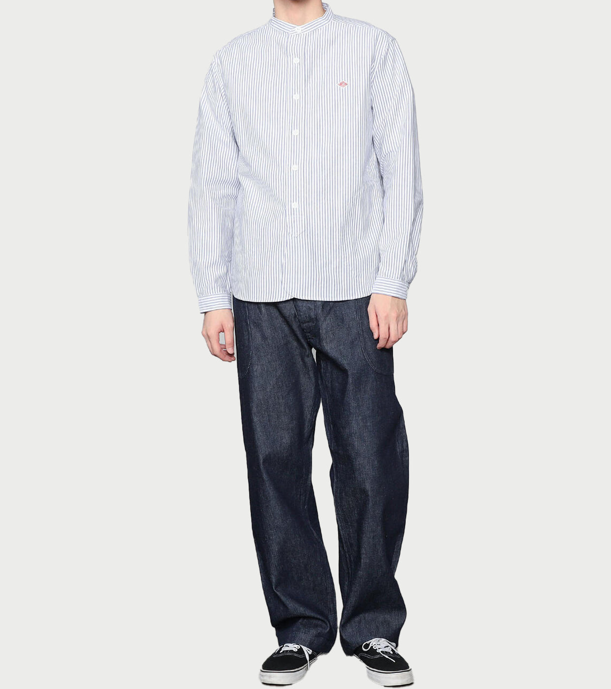 DANTON Oxford Band Collar Shirt , Sax x White Stripe