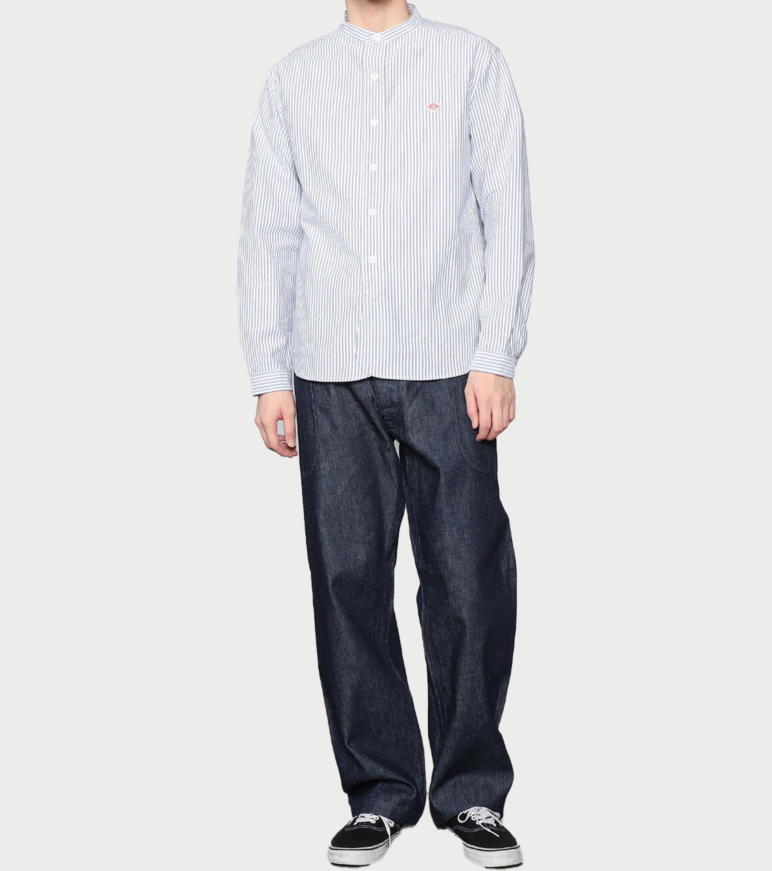 DANTON Oxford Band Collar Shirt , Sax x White Stripe