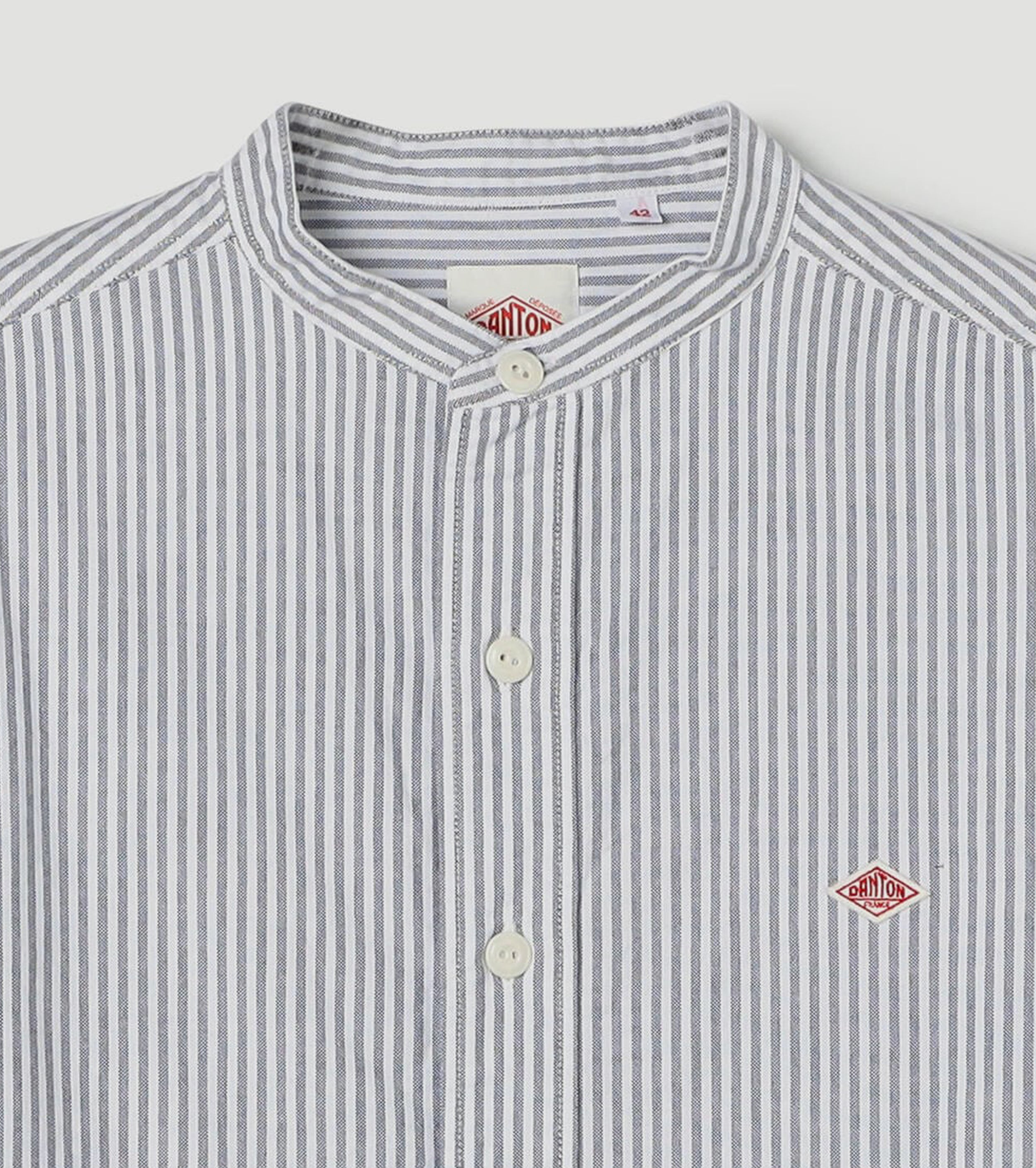 DANTON Oxford Band Collar Shirt , Sax x White Stripe