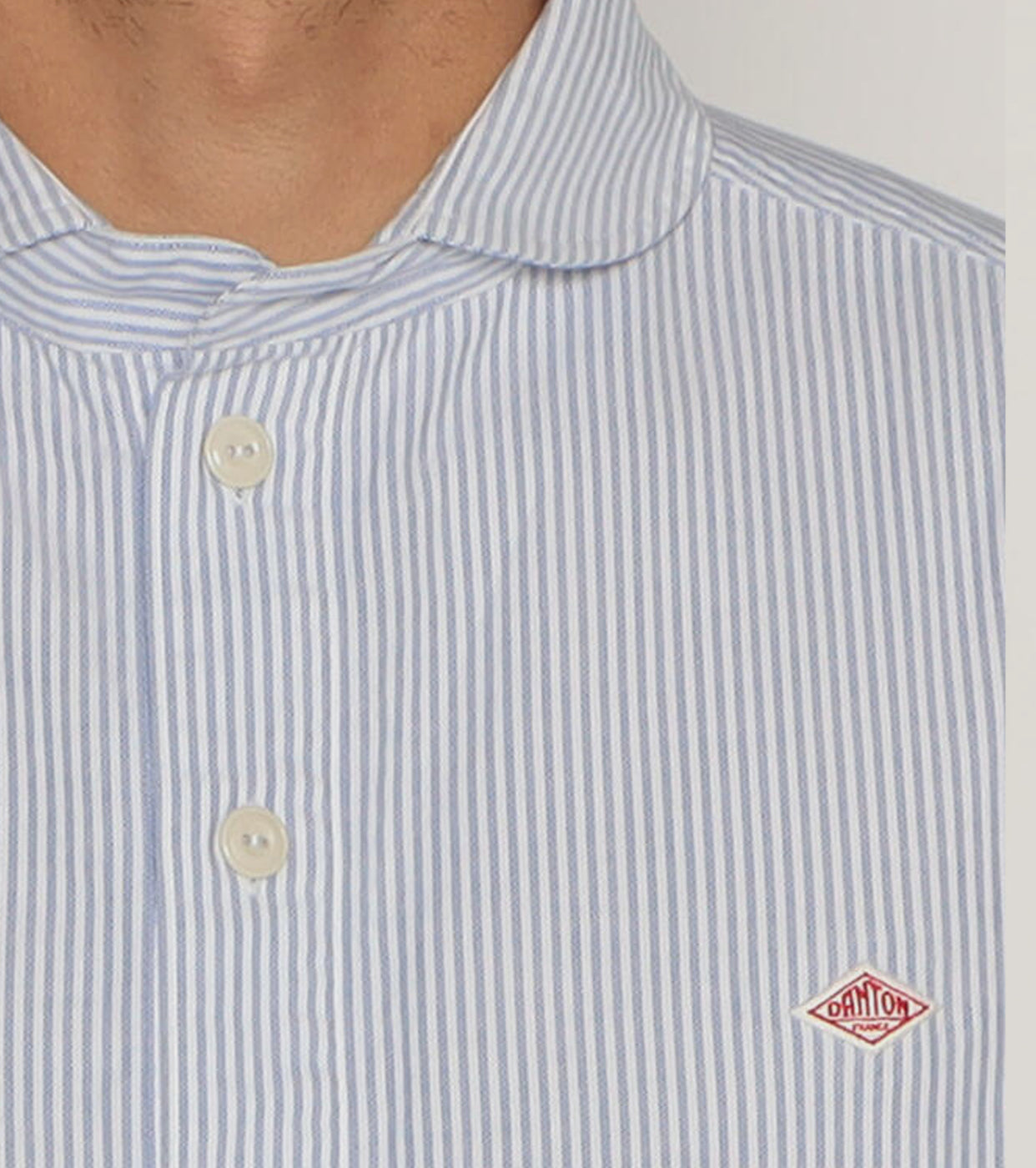 DANTON Oxford Round Collar Short Sleeve Pullover Shirt , Sax × White Stripe