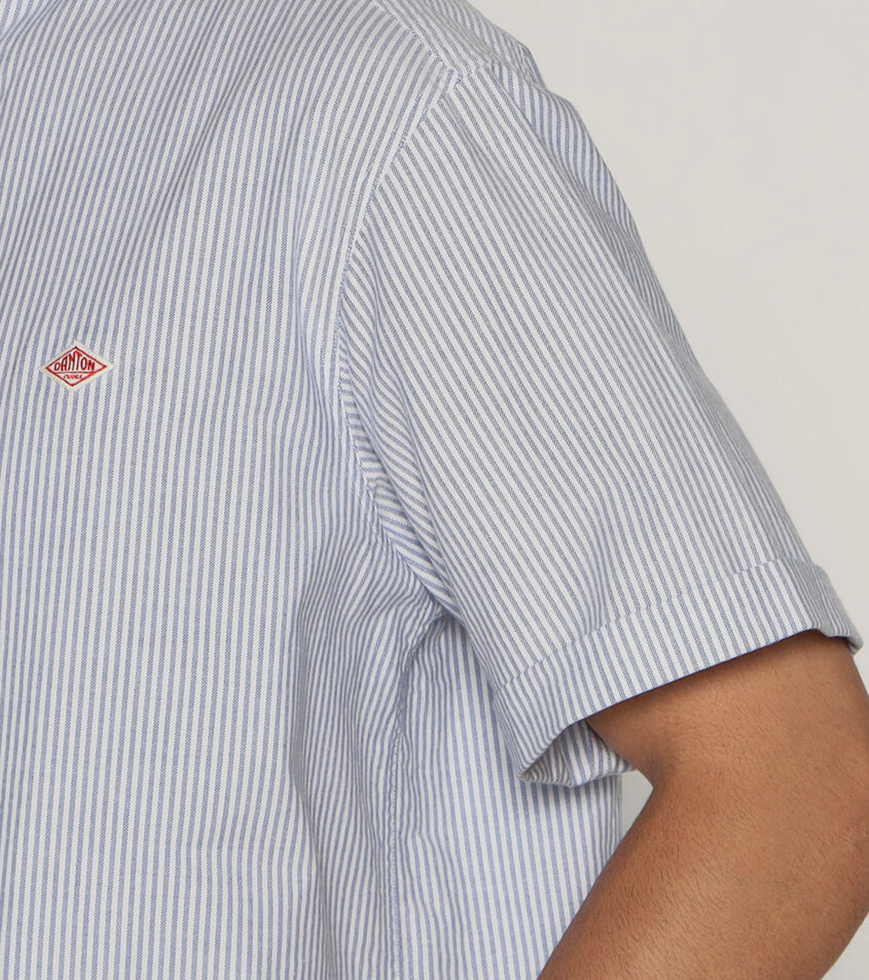DANTON Oxford Round Collar Short Sleeve Pullover Shirt , Sax × White Stripe