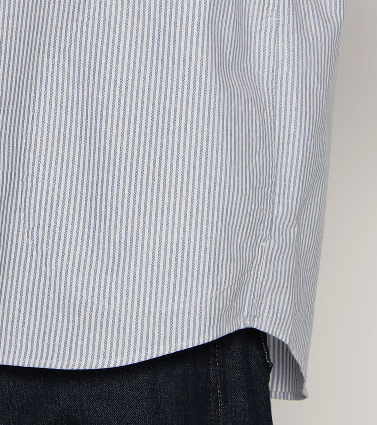 DANTON Oxford Round Collar Short Sleeve Pullover Shirt , Sax × White Stripe