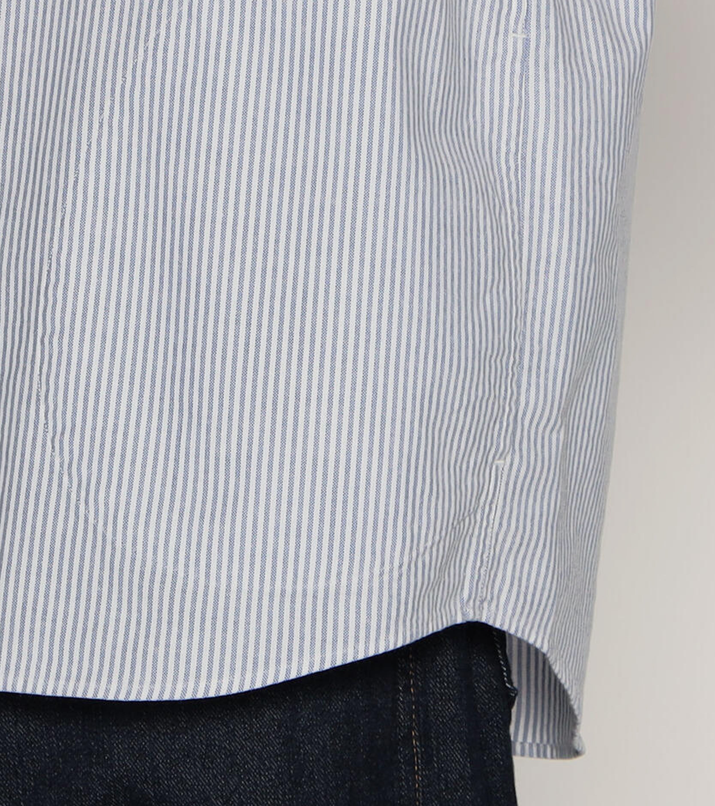 DANTON Oxford Round Collar Short Sleeve Pullover Shirt  , Sax × White Stripe