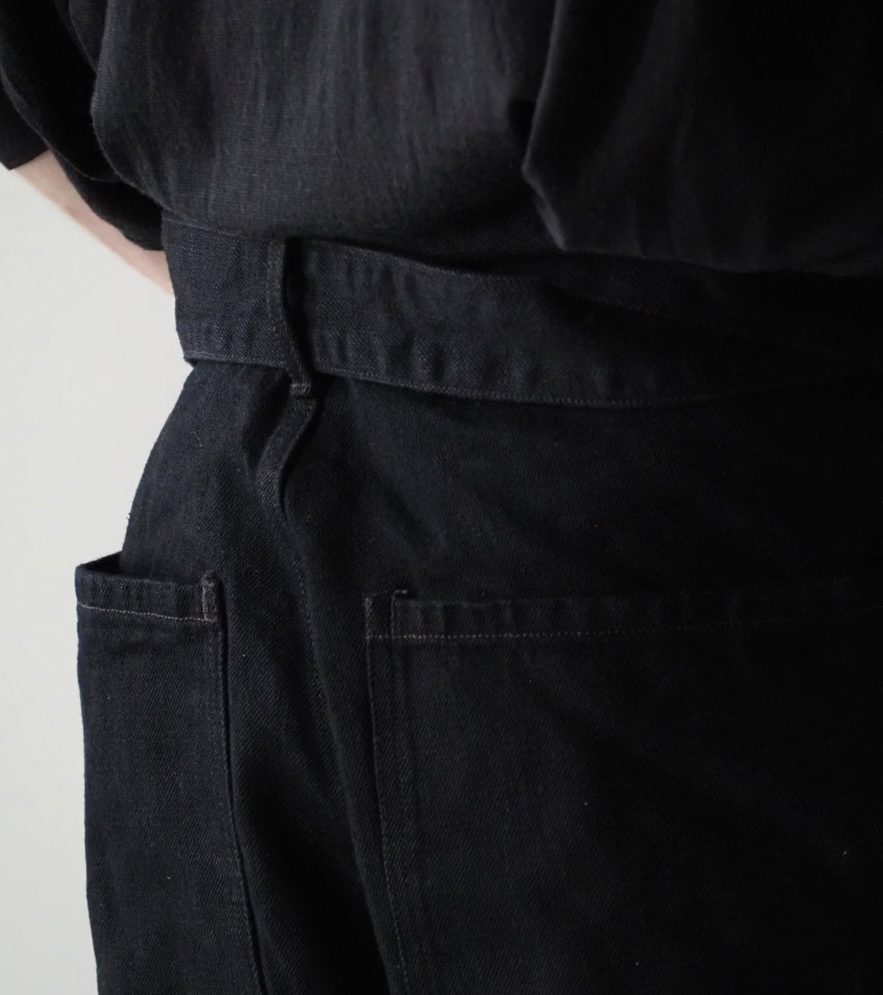 COMOLI Black Denim Belted Pants, Black