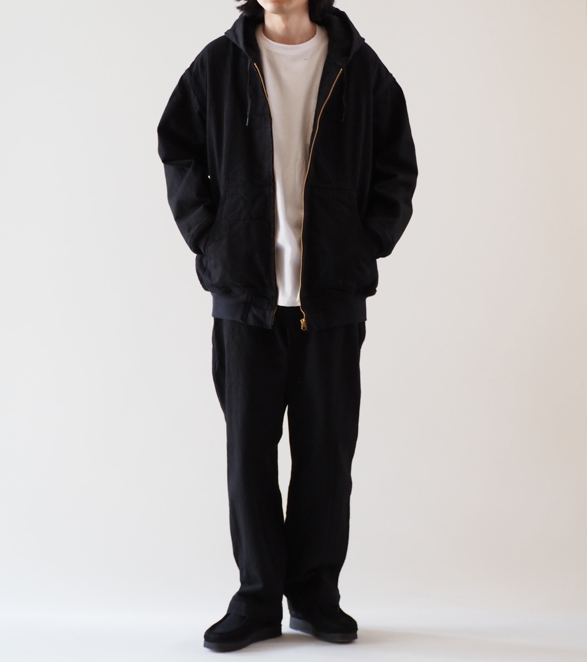 COMOLI Black Denim Tapered Pants, Black