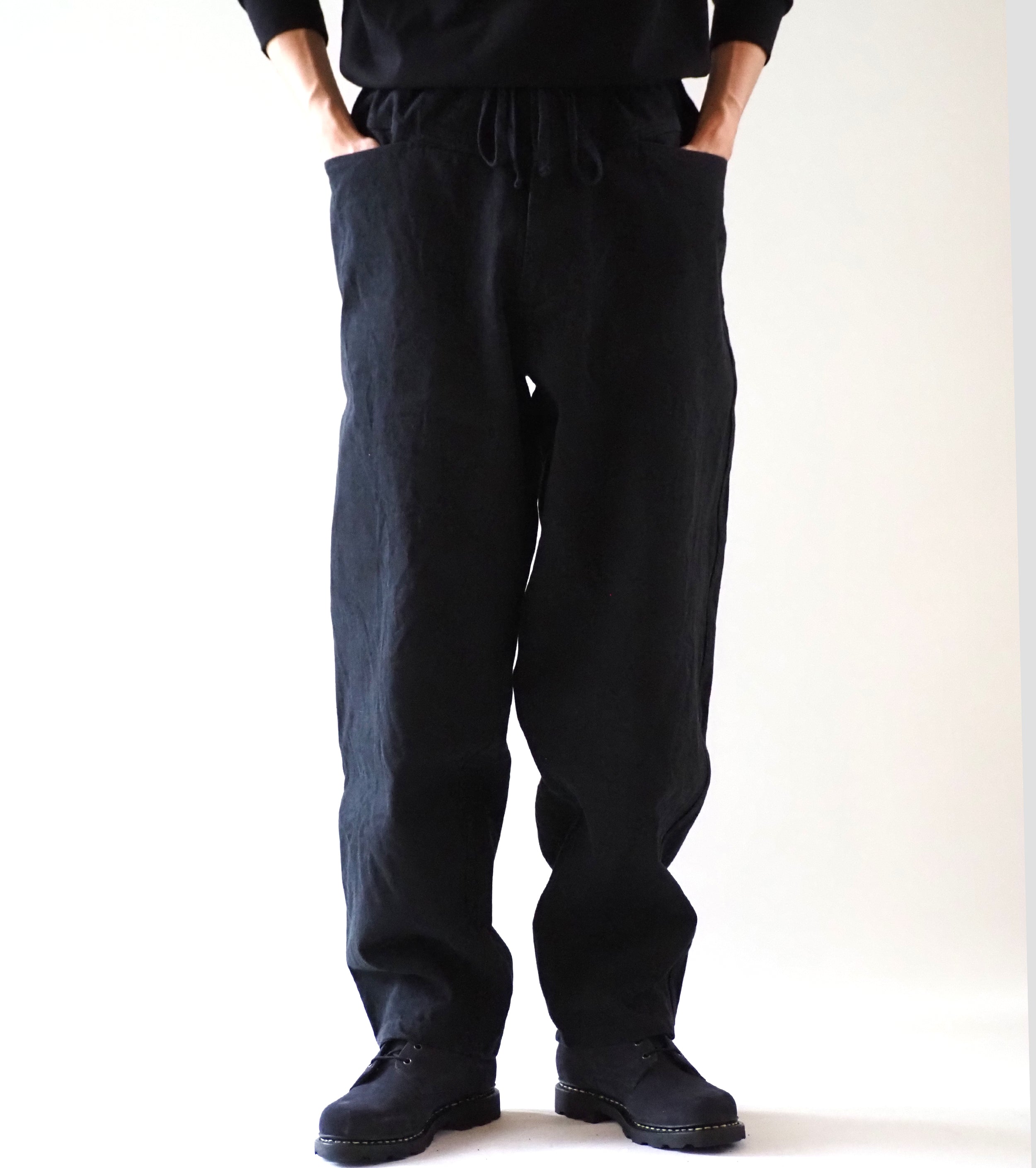 COMOLI Black Drill Tapered Pants , Black