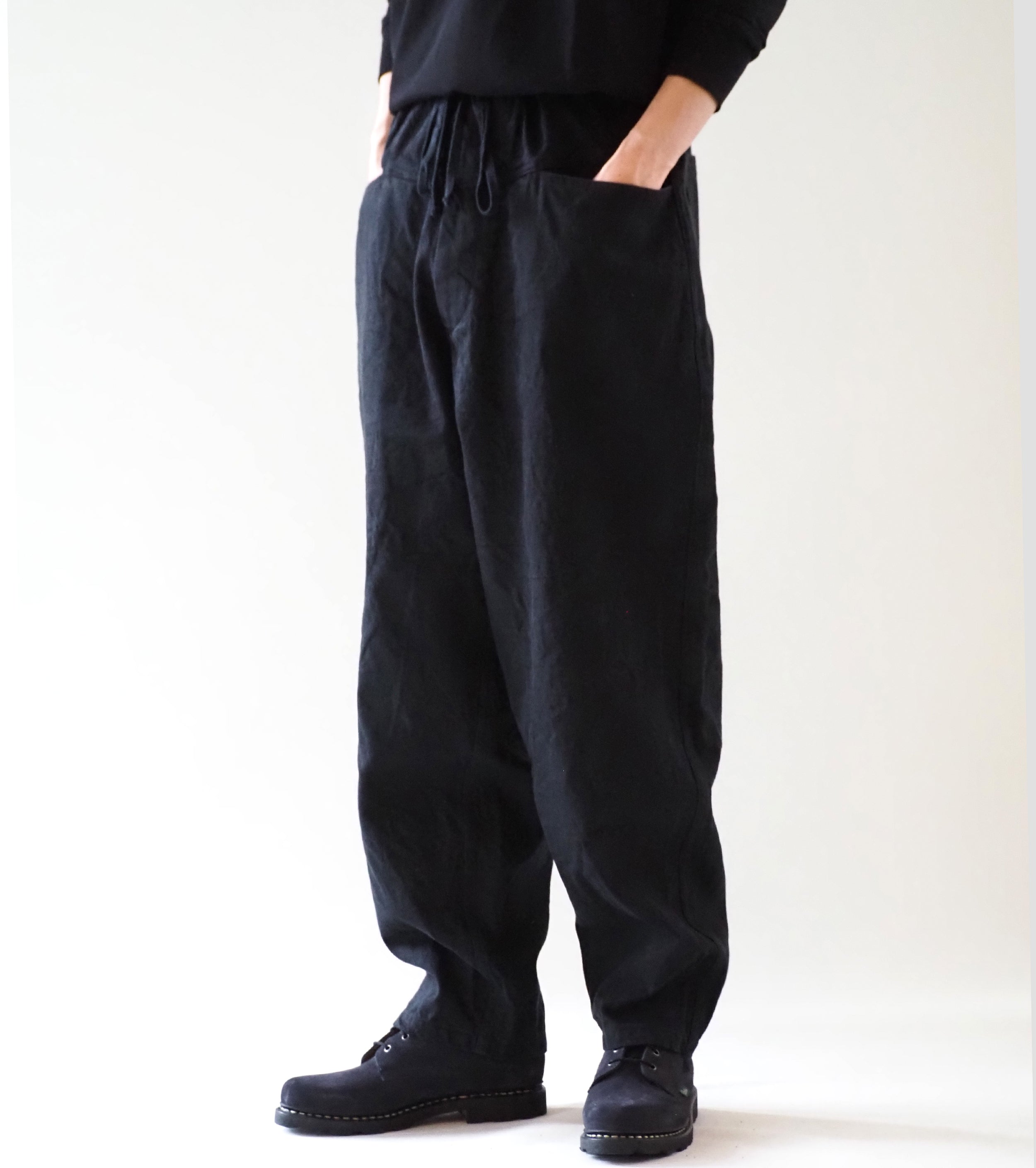COMOLI Black Drill Tapered Pants , Black