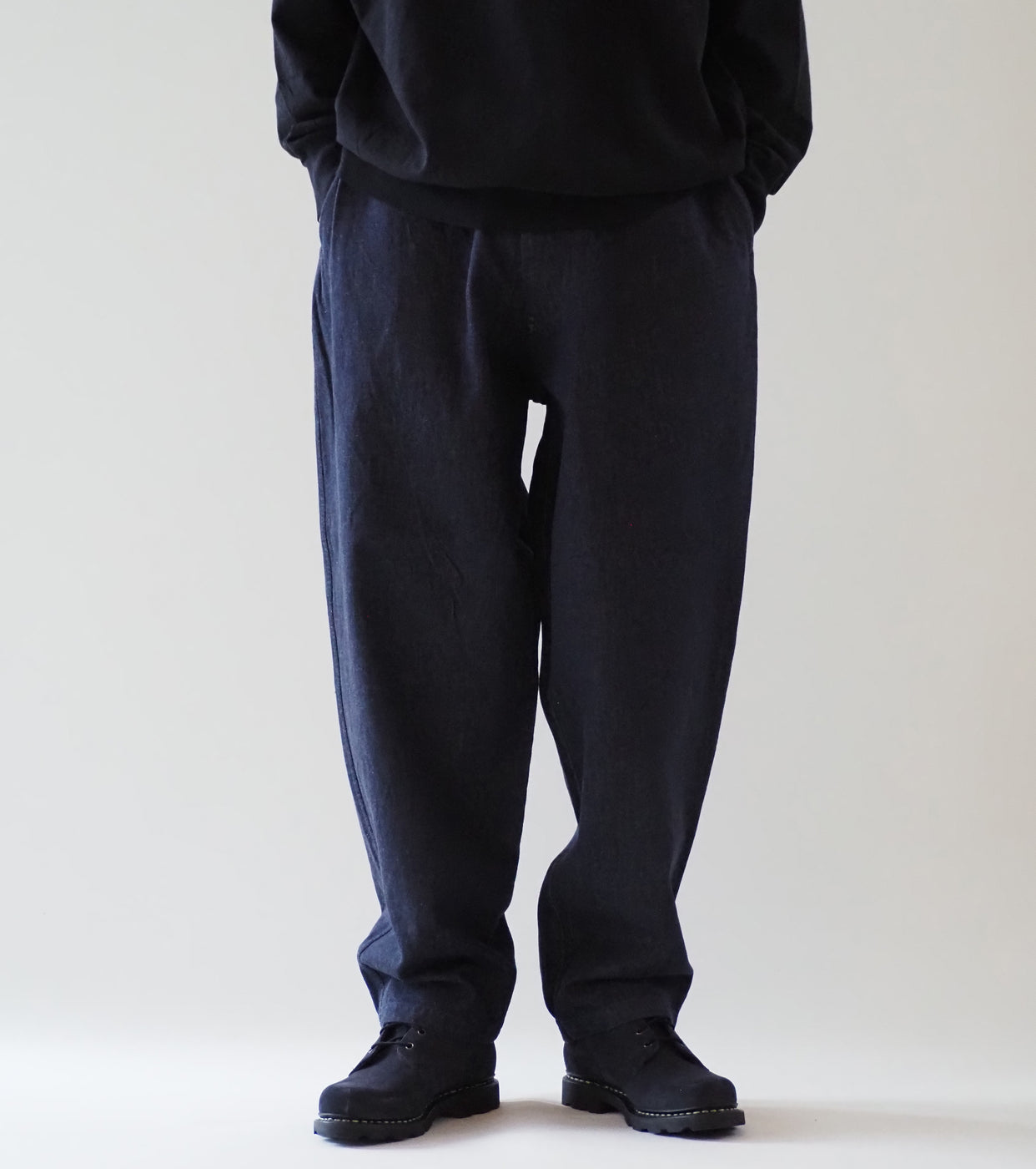 COMOLI Navy Denim Tapered Pants, Navy
