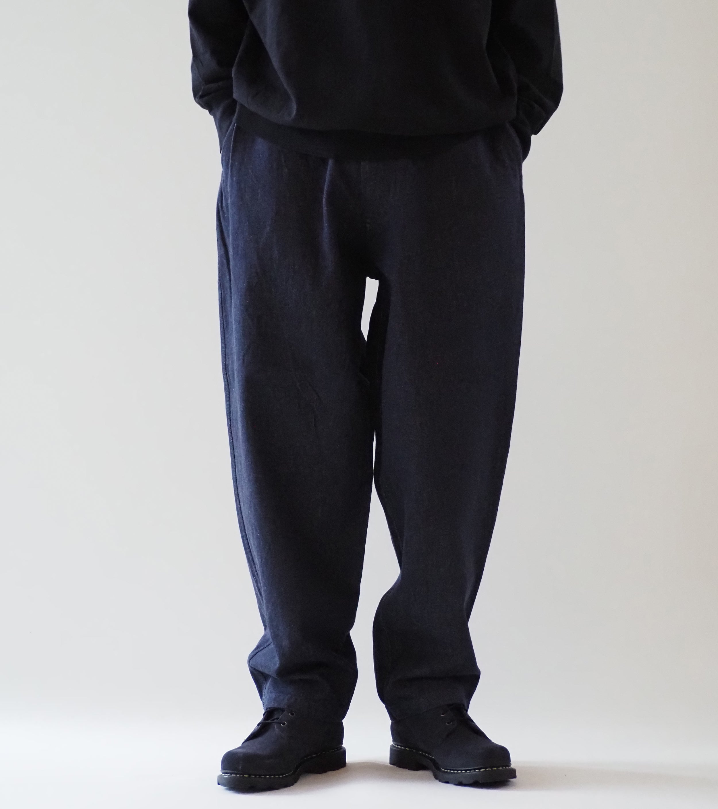 COMOLI Navy Denim Tapered Pants, Navy