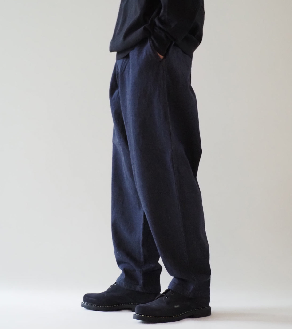 COMOLI Navy Denim Tapered Pants, Navy