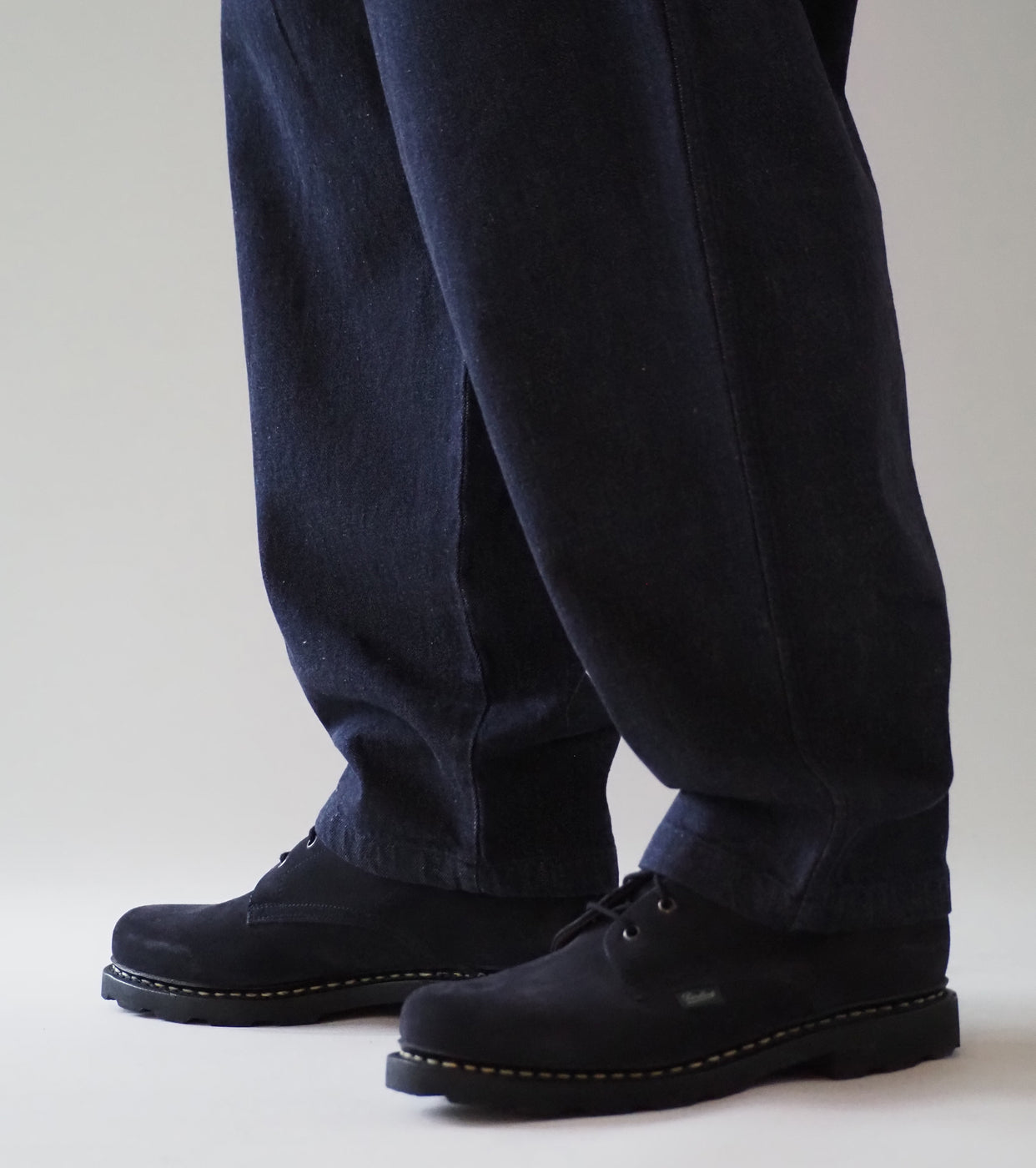 COMOLI Navy Denim Tapered Pants, Navy