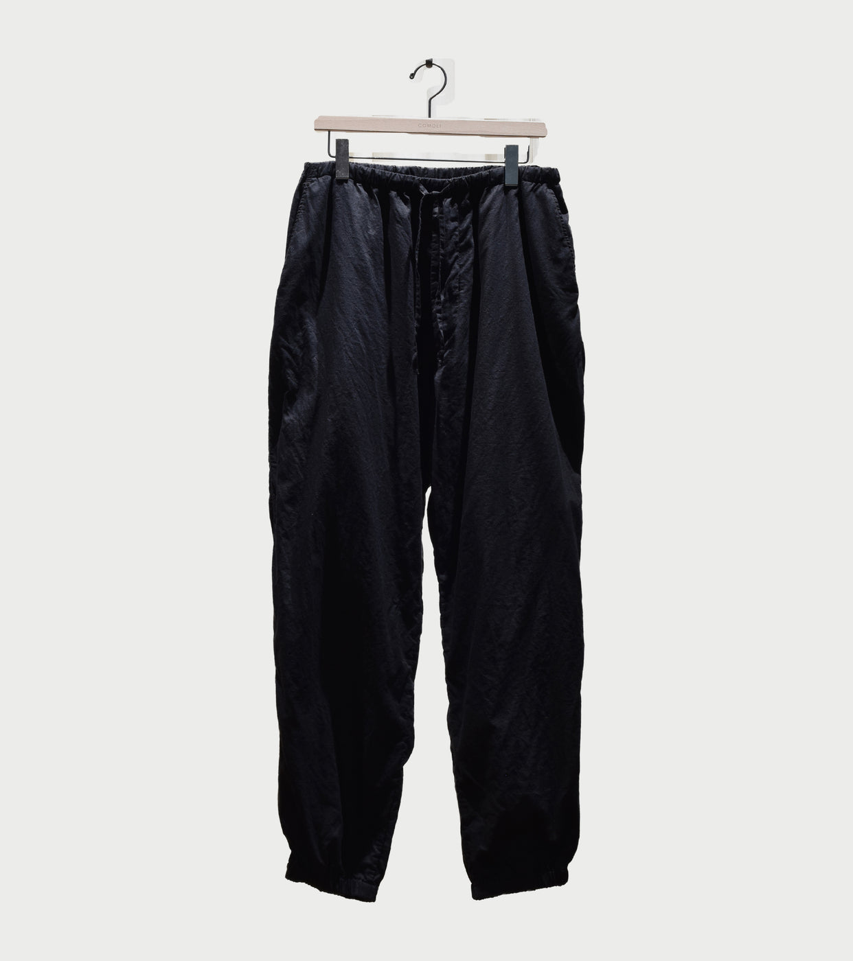 COMOLI KHADI Cotton Drawstring Pants, Black