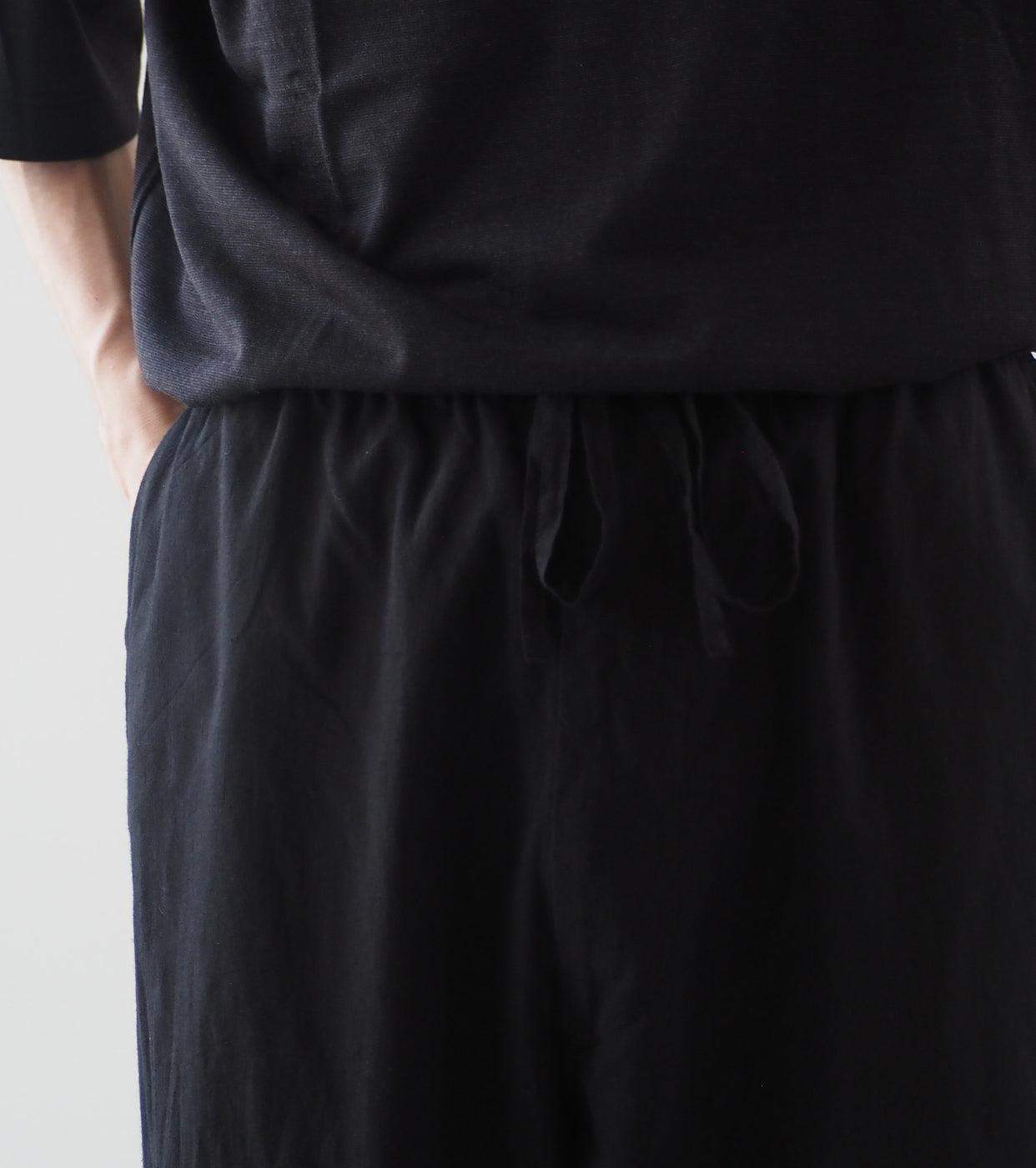 COMOLI KHADI Cotton Drawstring Pants, Black