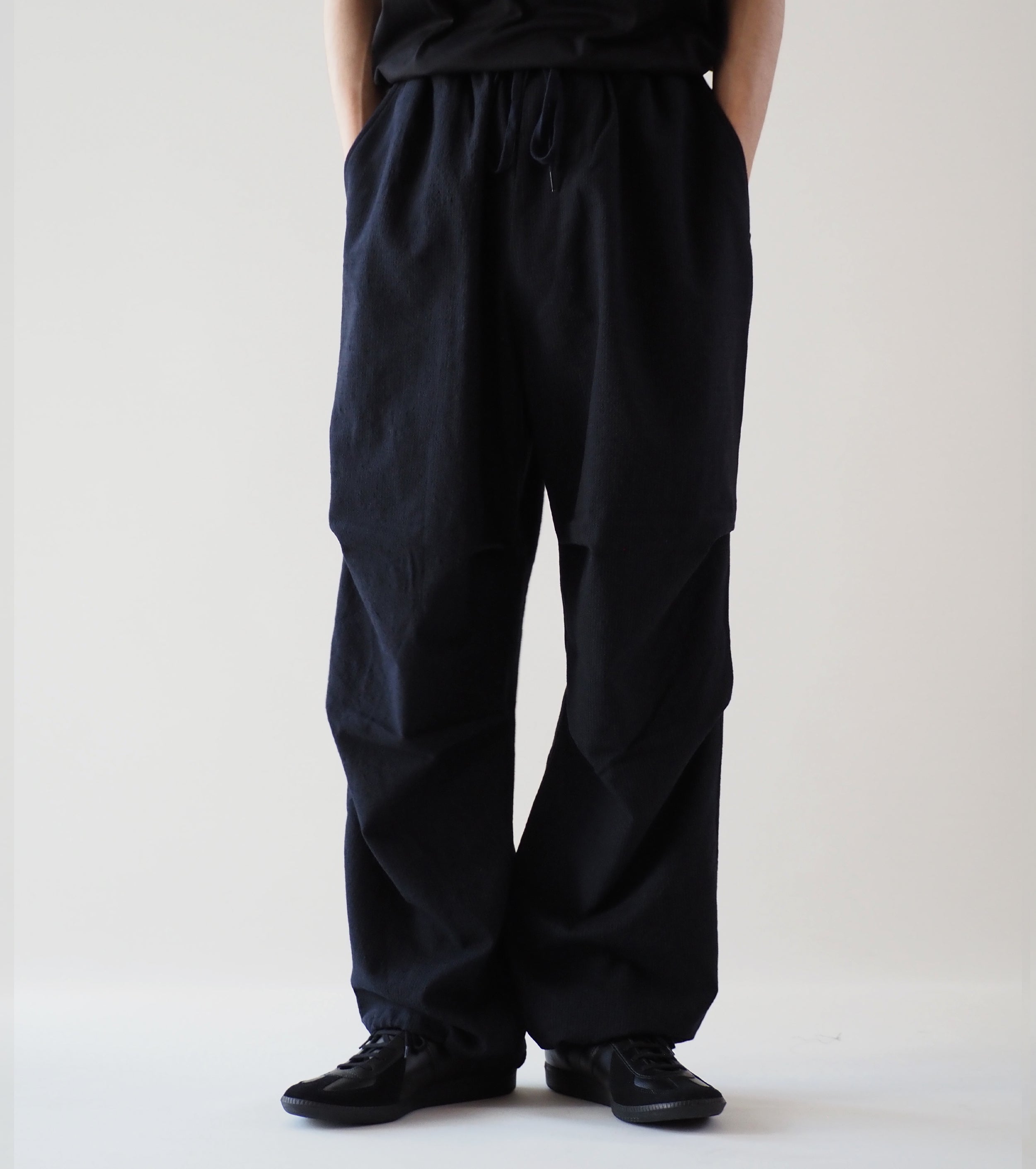 COMOLI Wool Knee Tuck Pants, Stripe