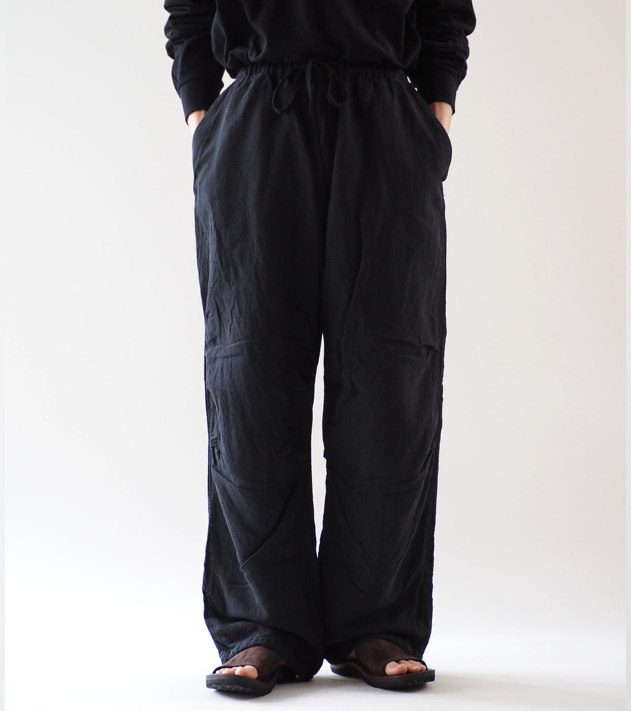 COMOLI Faded Black Knee Tuck Pants, , Fade Black