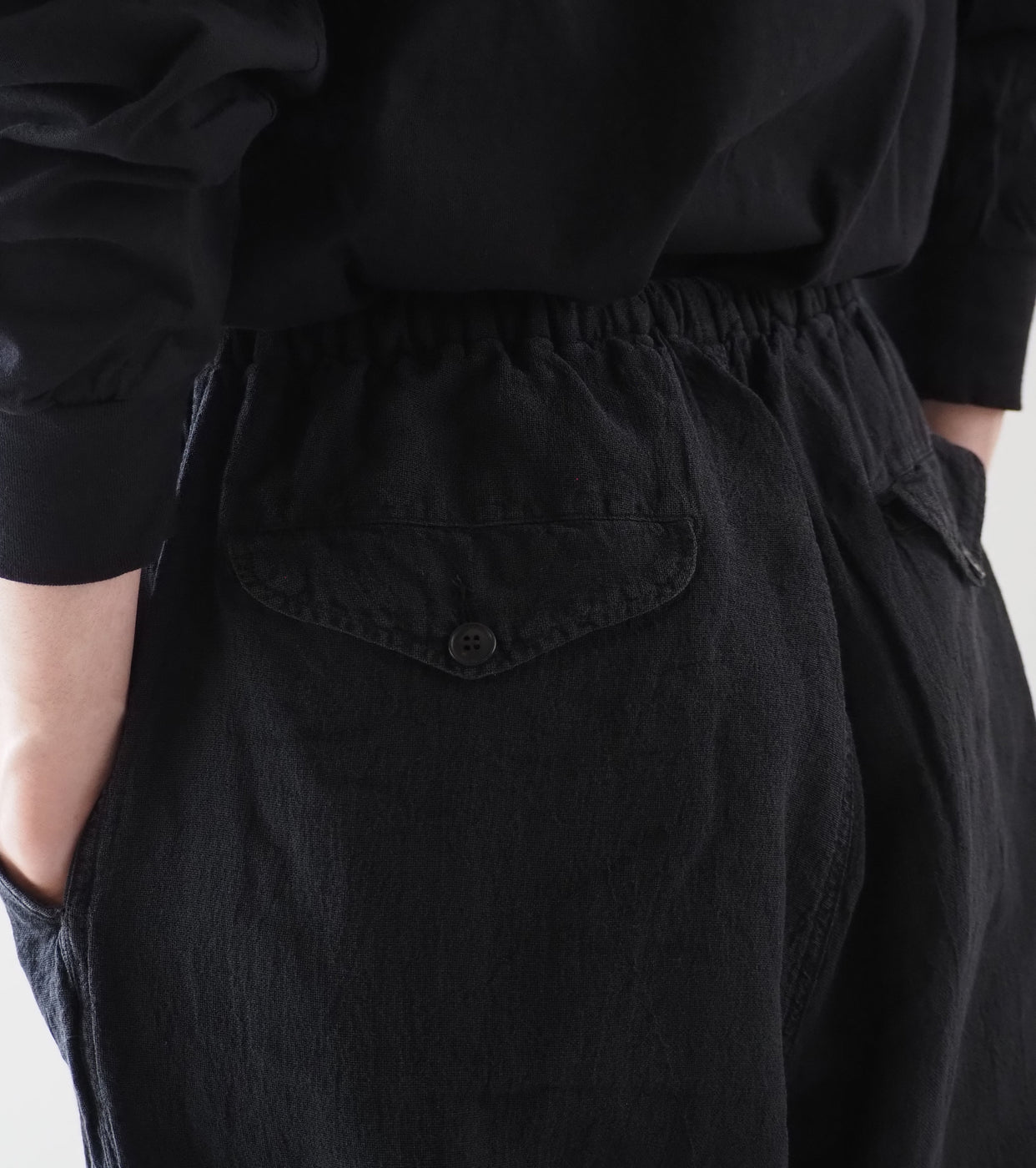 COMOLI Faded Black Knee Tuck Pants, , Fade Black