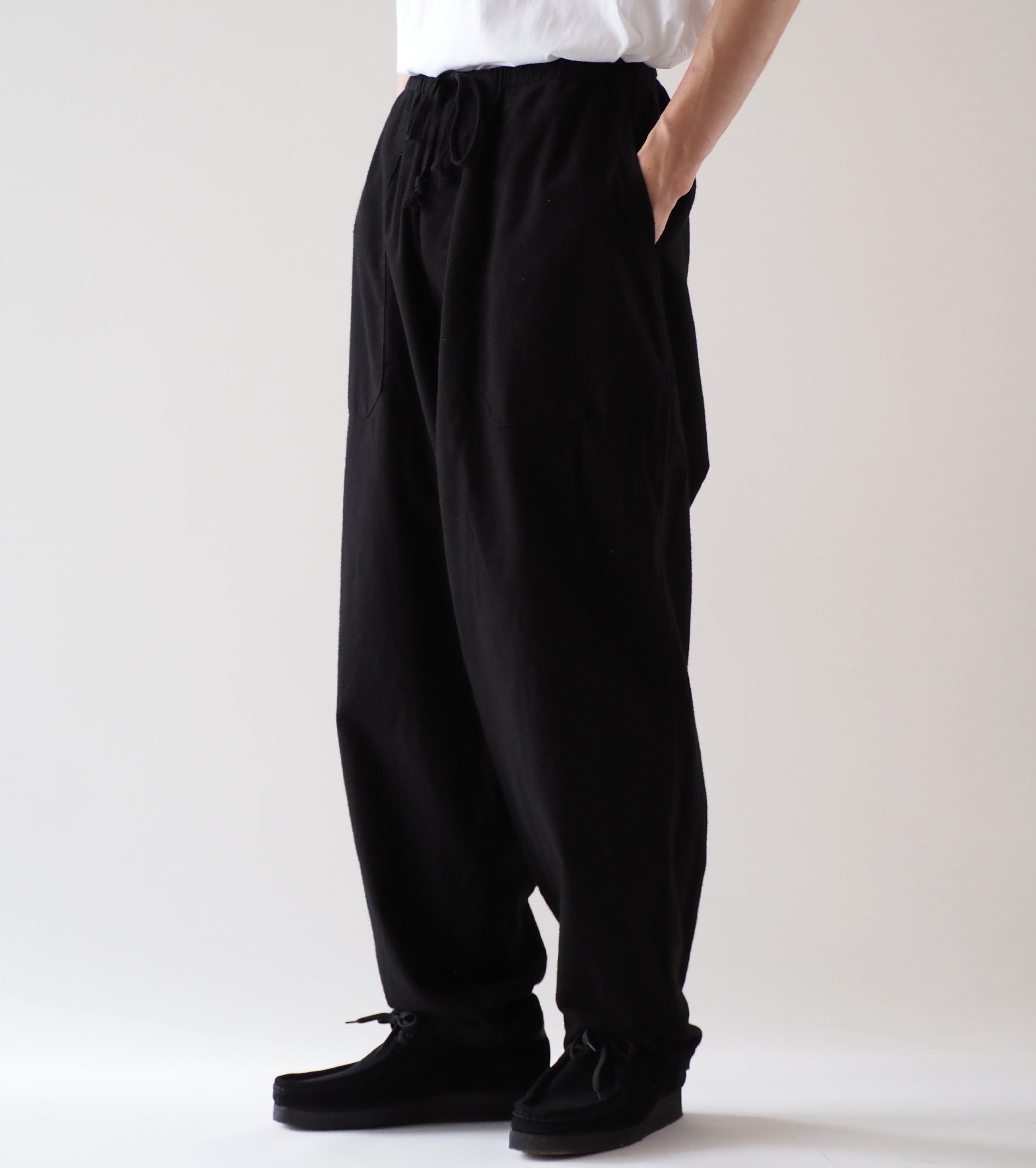 COMOLI  Cotton Flannel Tapered Pants, Black