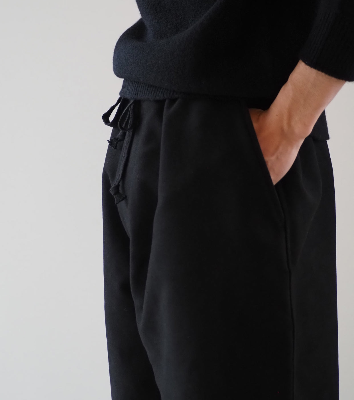COMOLI Moleskin Drawstring Pants, Black