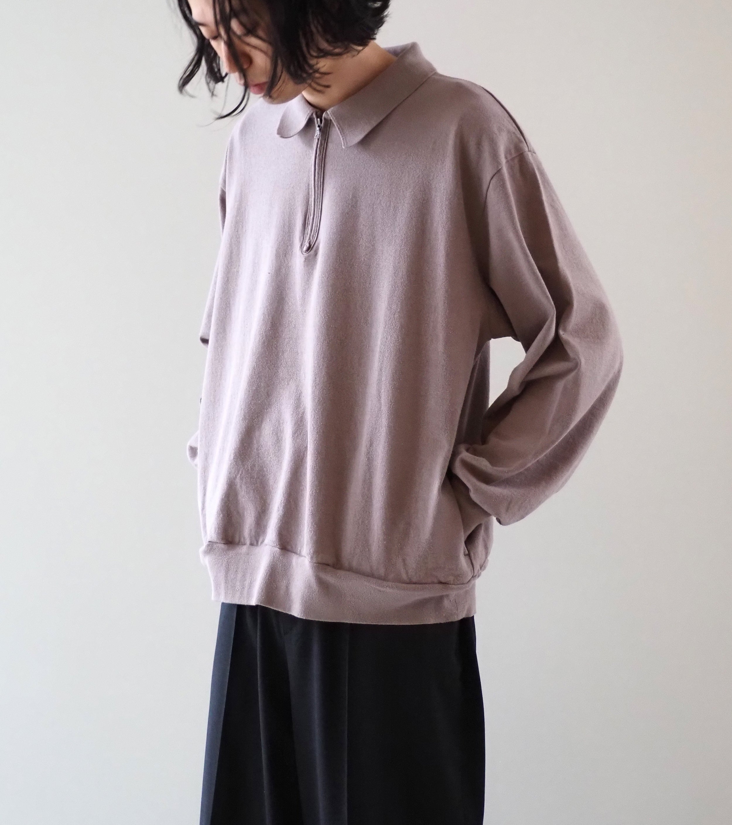 Blurhms Co/Silk Nep Harf-Zip Shirt, Rose Grey – Navyblue