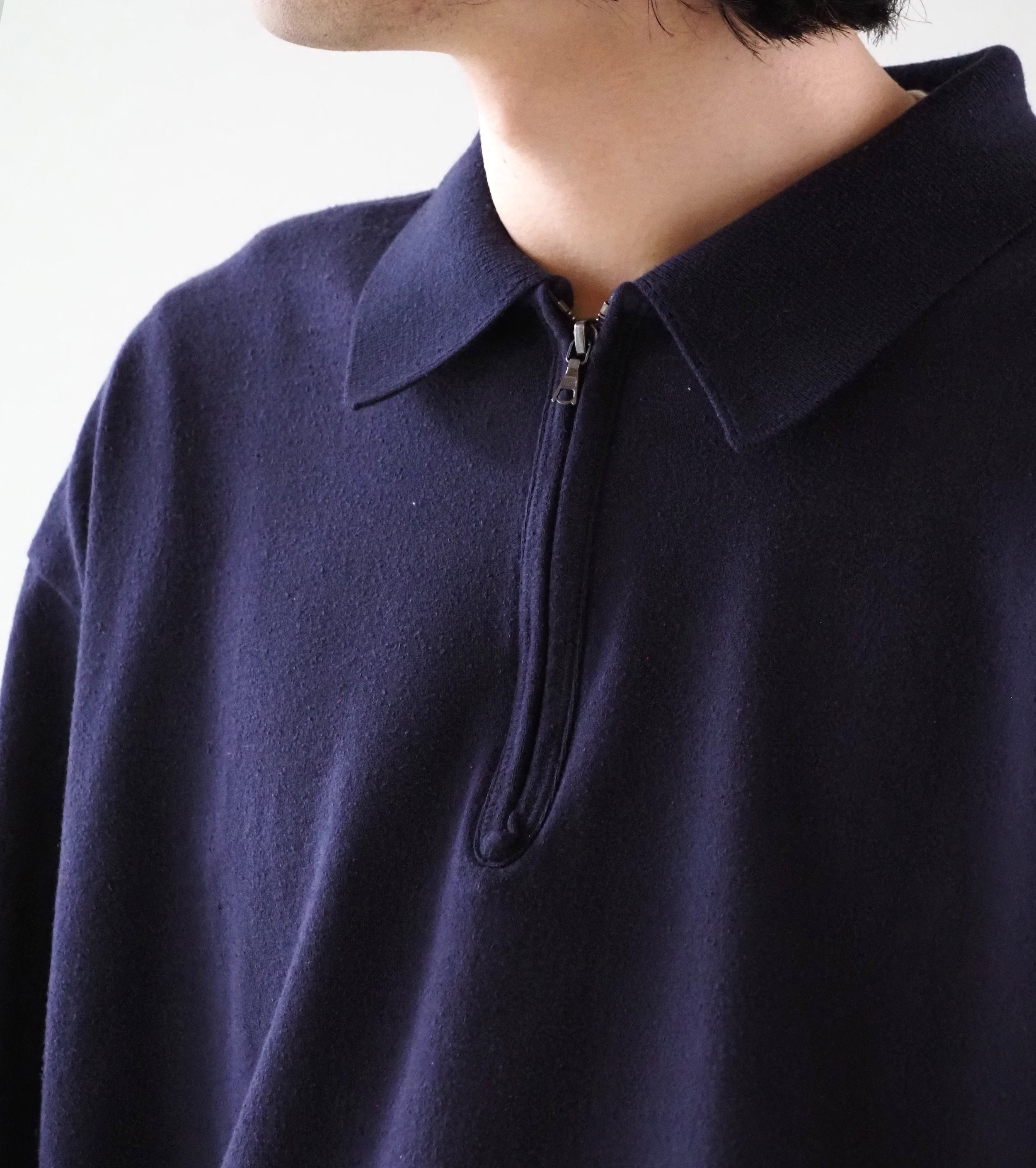 Blurhms Co/Silk Nep Harf-Zip Shirt, Dark Purple