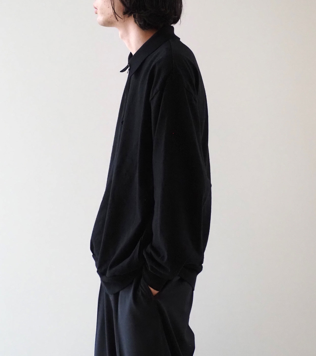 Blurhms Co/Silk Nep Harf-Zip Shirt, Black