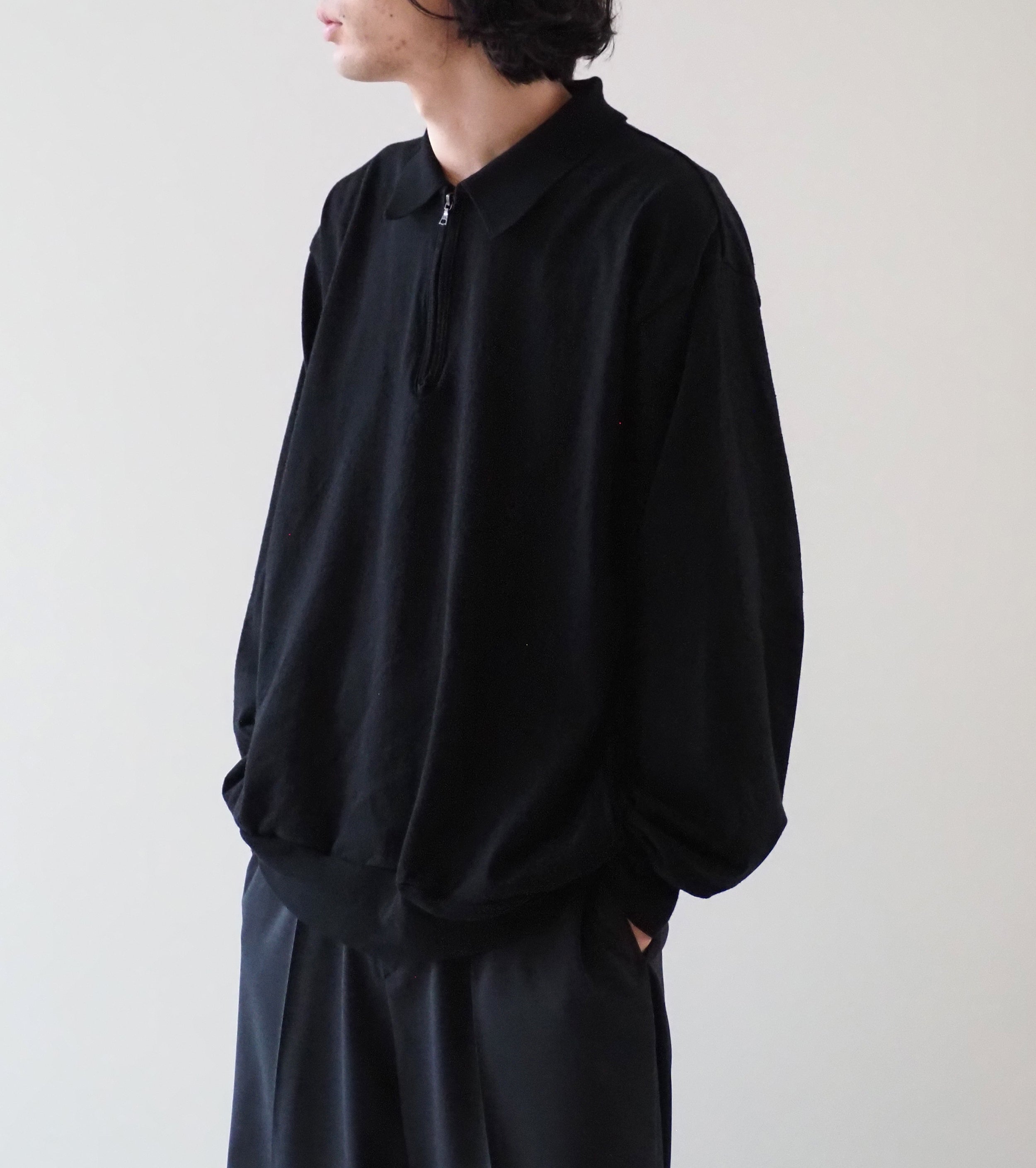 Blurhms Co/Silk Nep Harf-Zip Shirt, Black – Navyblue