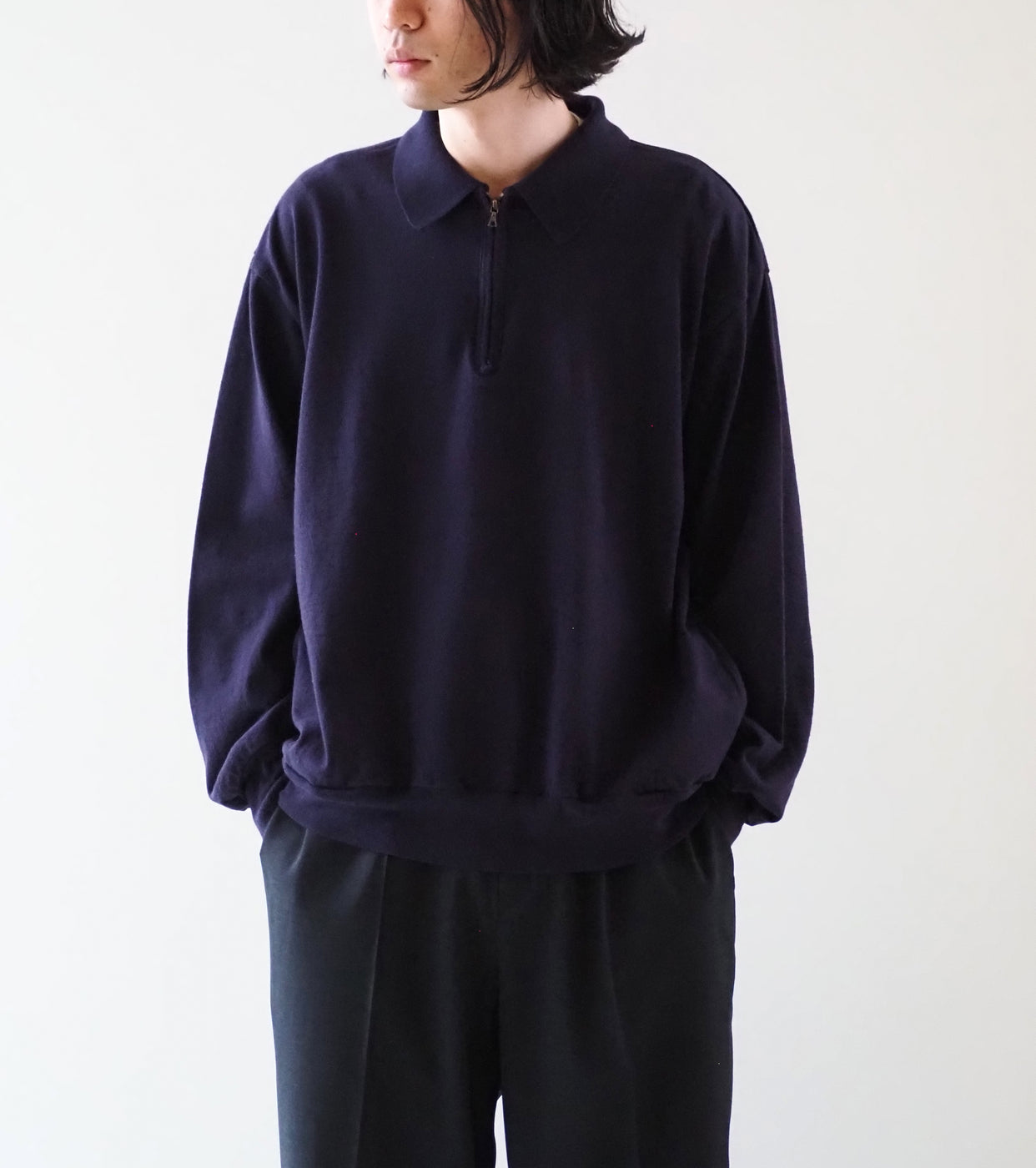 Blurhms Co/Silk Nep Harf-Zip Shirt, Dark Purple