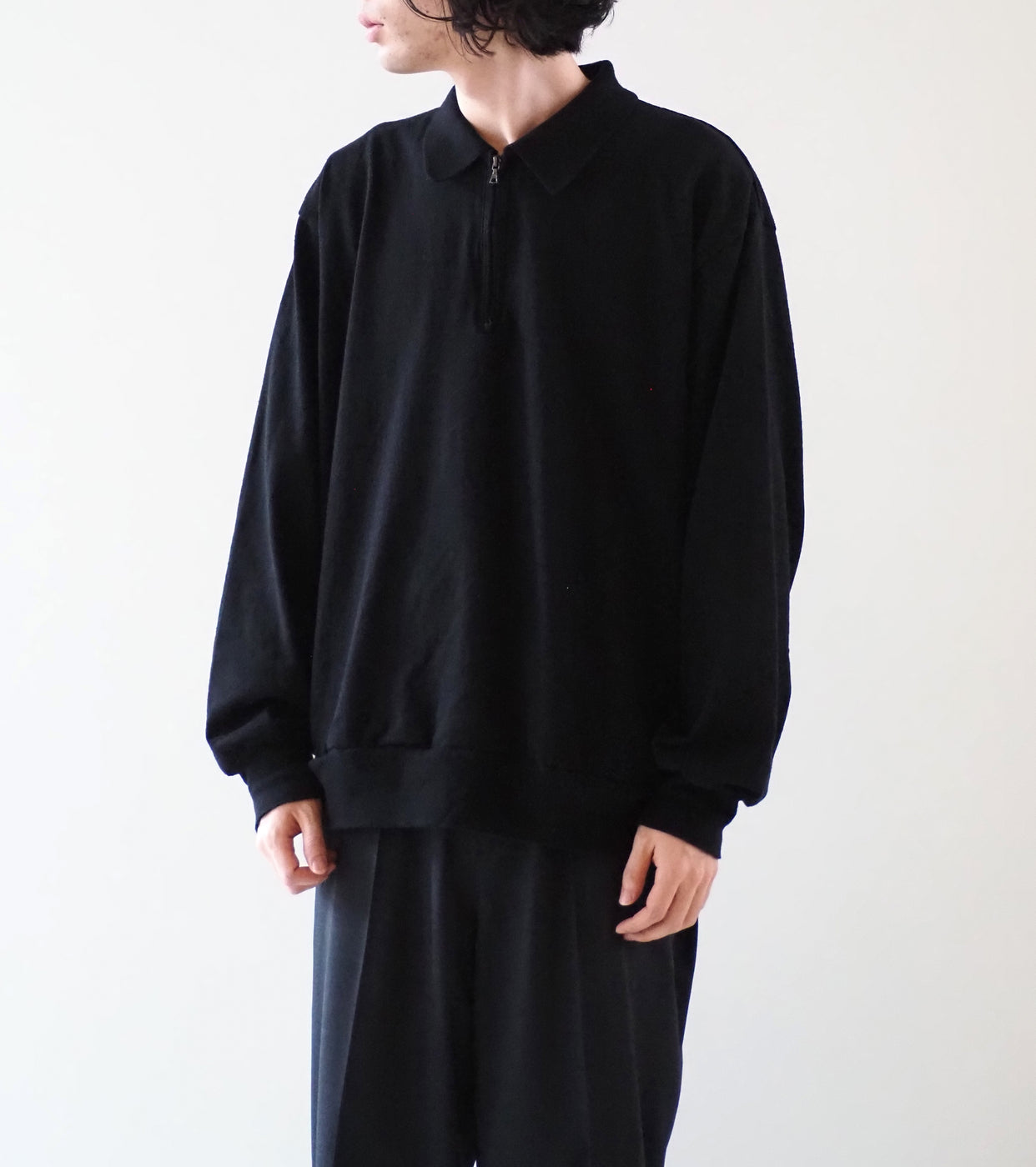 Blurhms Co/Silk Nep Harf-Zip Shirt, Black
