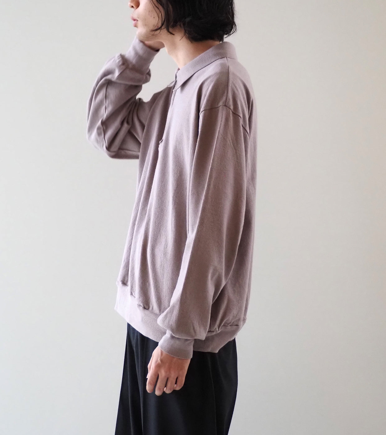 Blurhms Co/Silk Nep Harf-Zip Shirt, Rose Grey