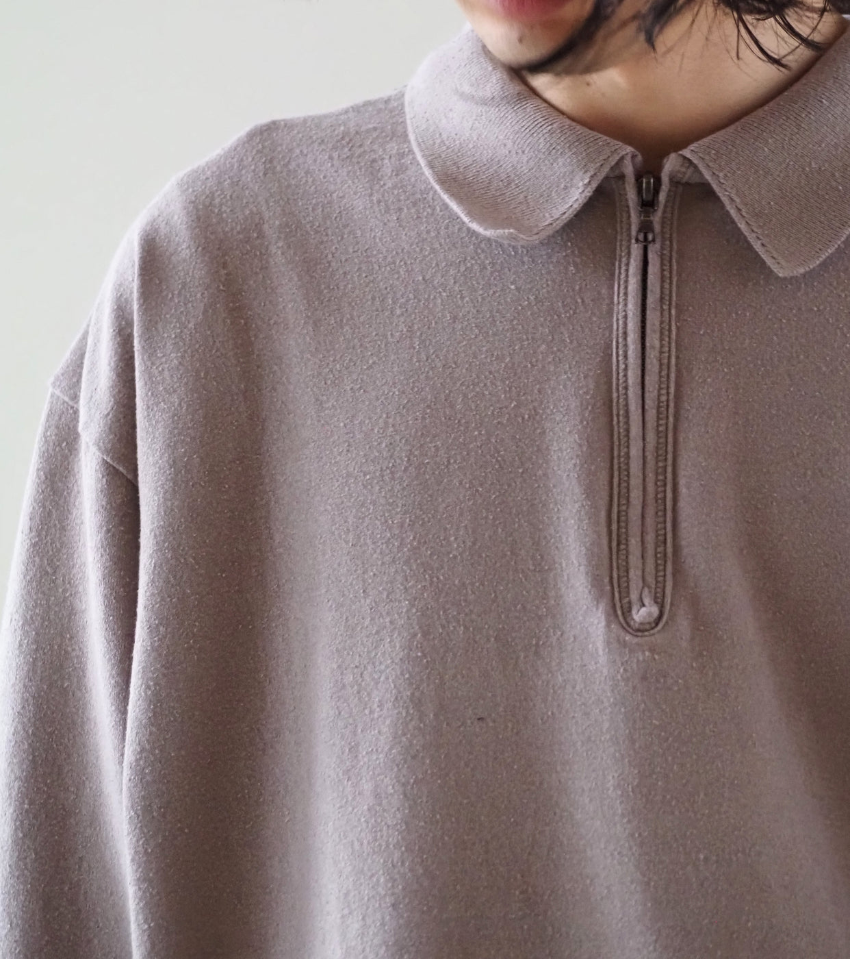 Blurhms Co/Silk Nep Harf-Zip Shirt, Rose Grey