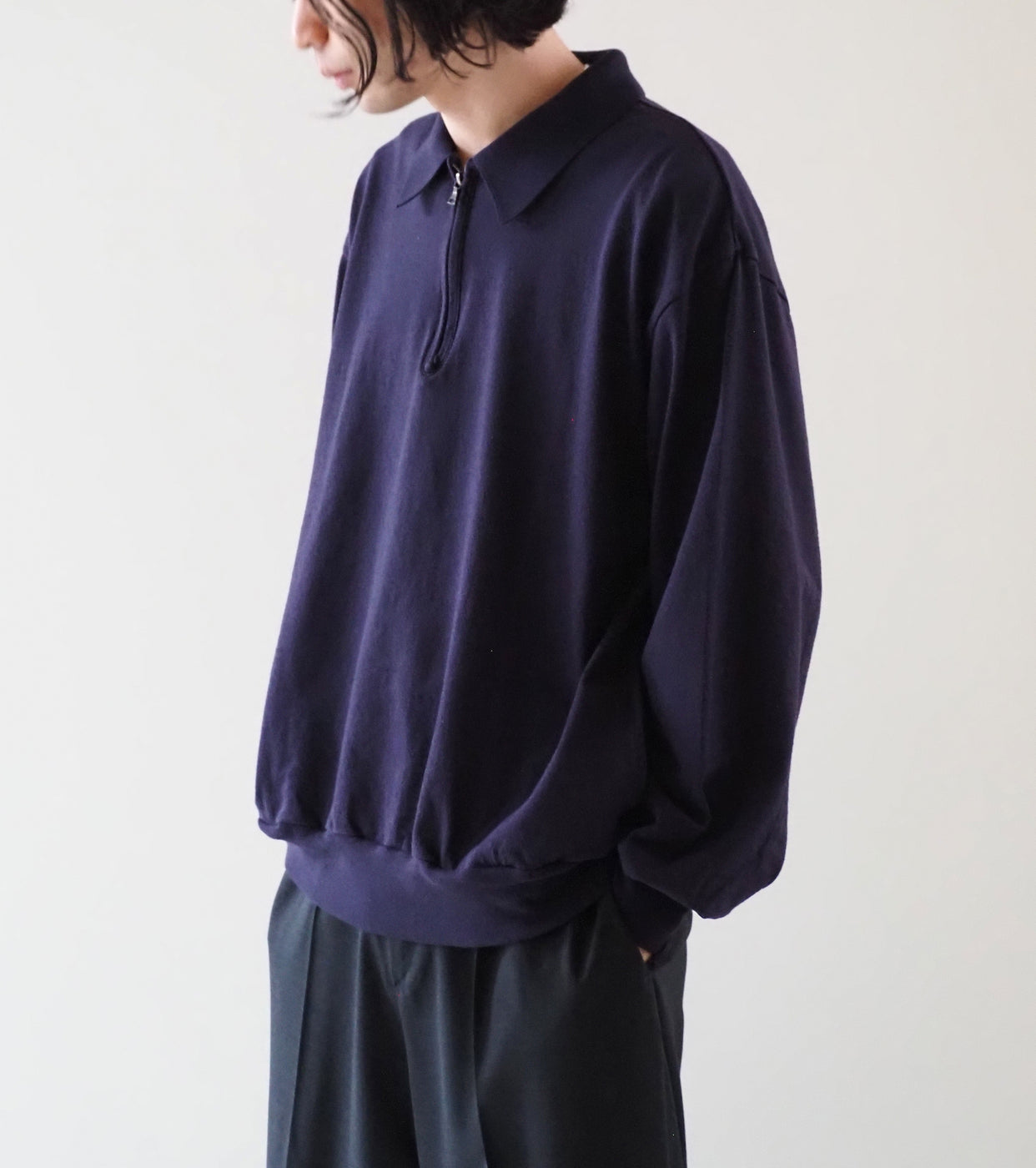 Blurhms Co/Silk Nep Harf-Zip Shirt, Dark Purple
