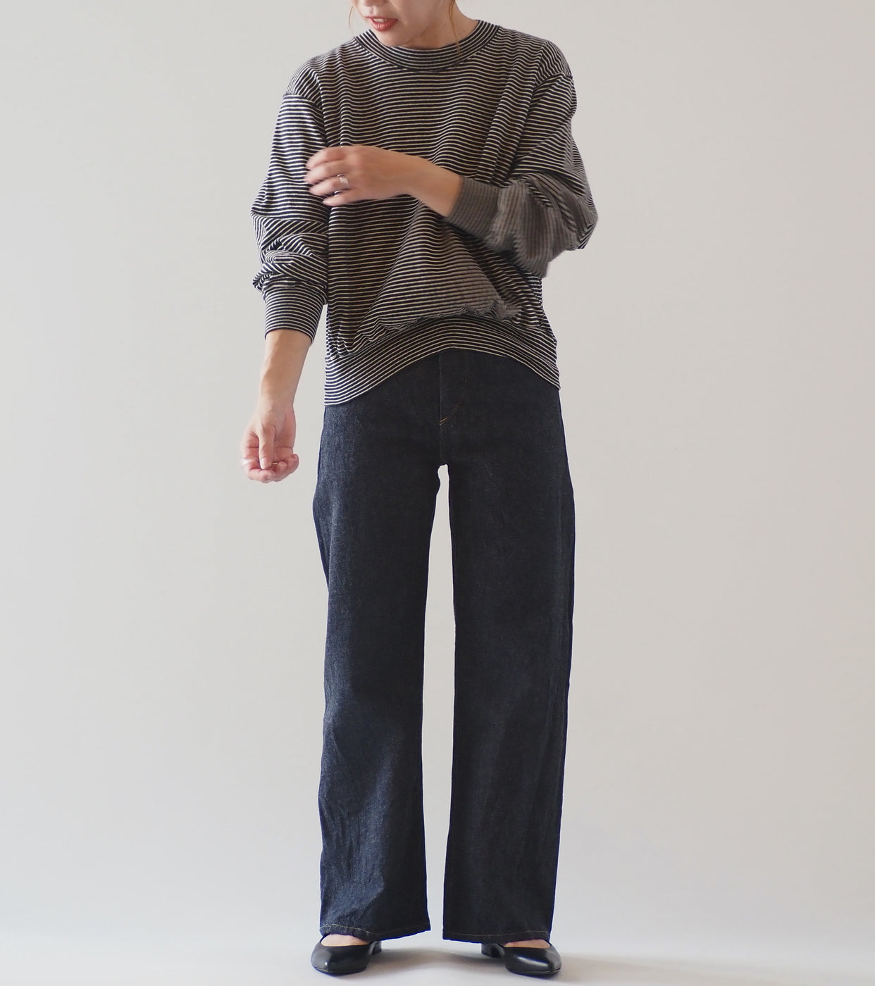 blurhms C/NAPP Border Crew Neck P/O , Black x Ivory