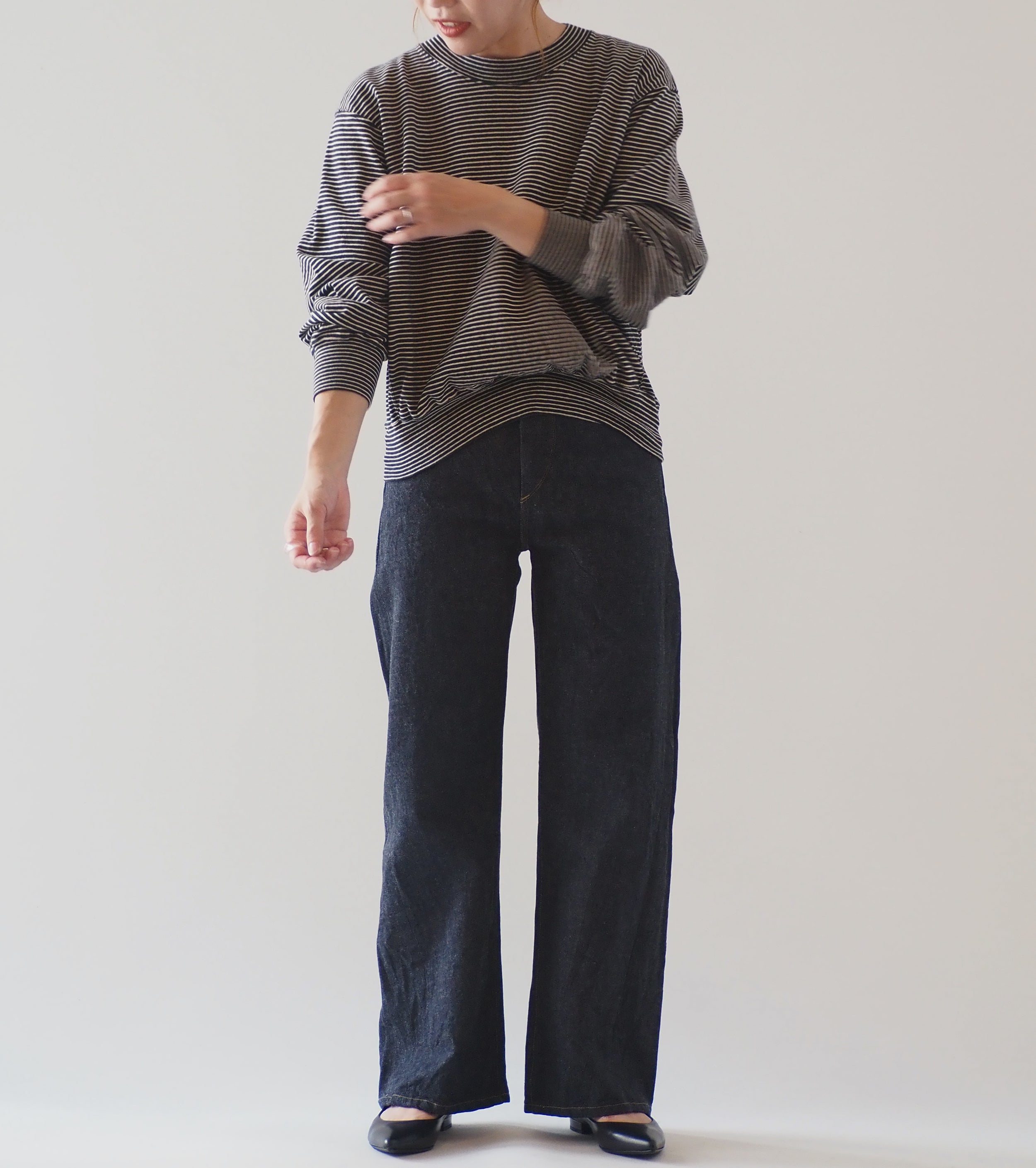 blurhms C/NAPP Border Crew Neck P/O , Black x Ivory