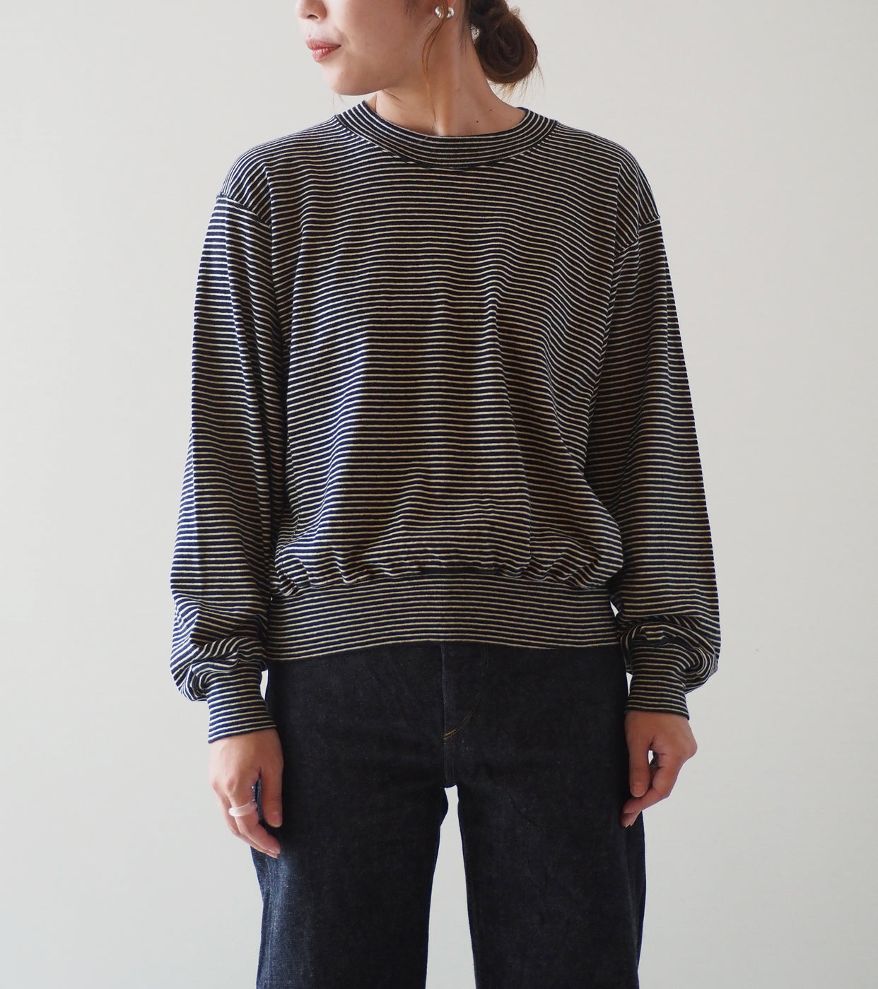 blurhms C/NAPP Border Crew Neck P/O , Black x Ivory