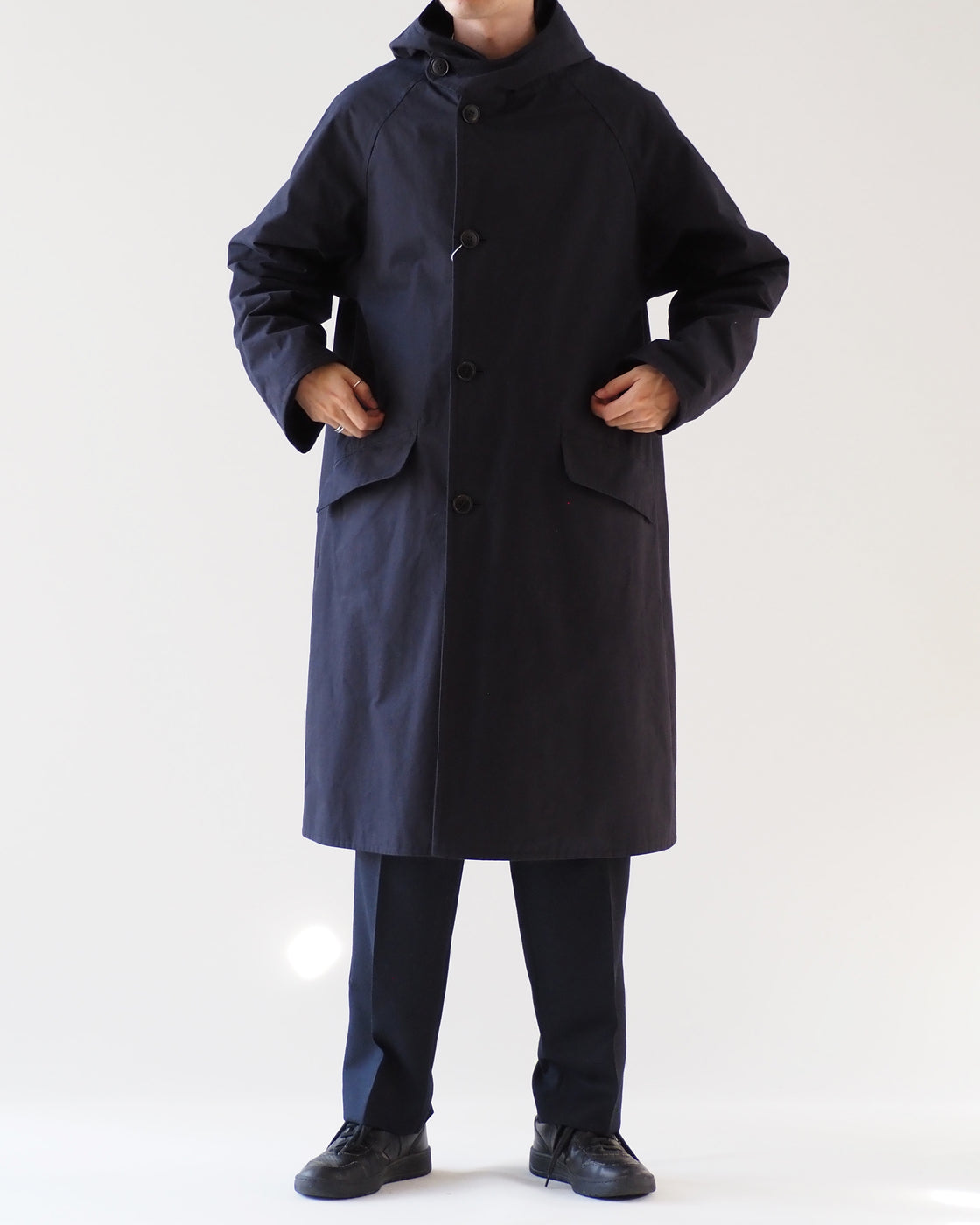 COMOLI Ventile Hooded Coat, Navy