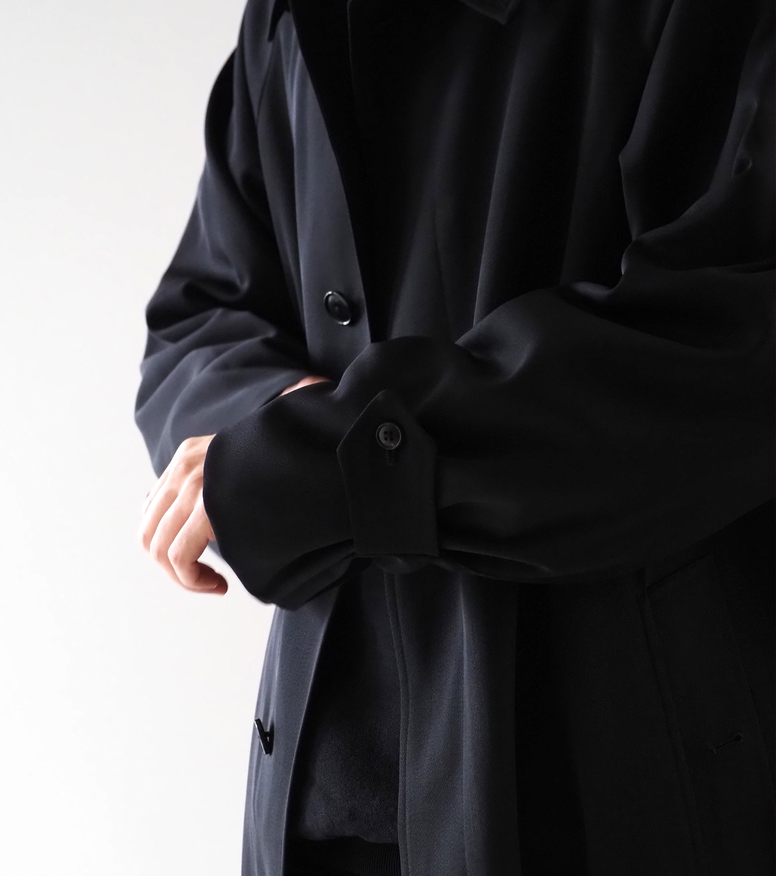 COMOLI Wool Gaba Ball Collar Coat , Black
