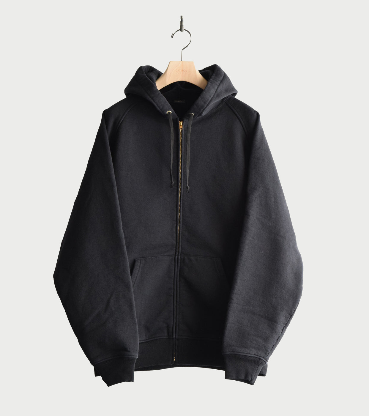 COMOLI Cotton Lined Zip Hoodie , Black