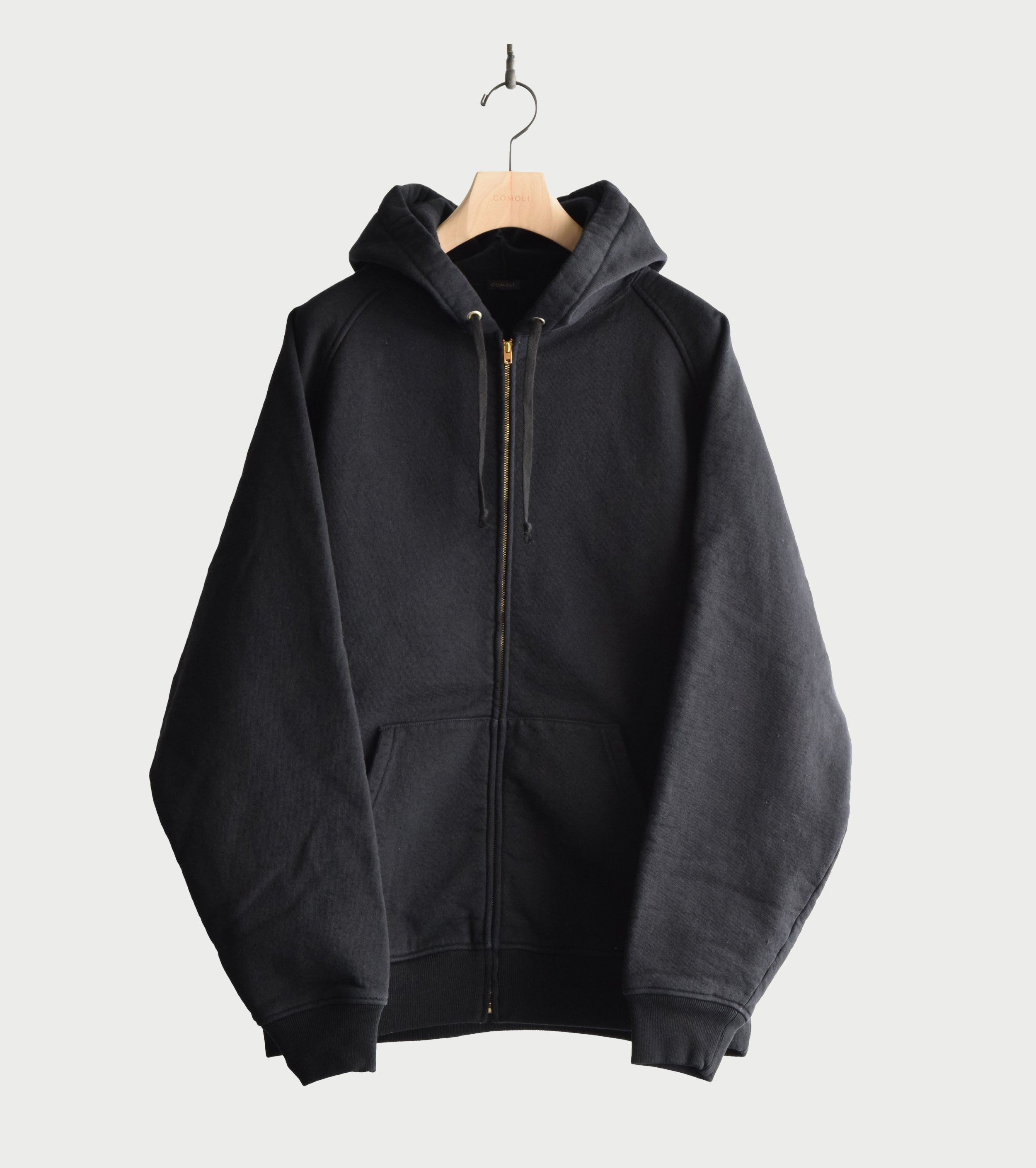 COMOLI Cotton Lined Zip Hoodie , Black