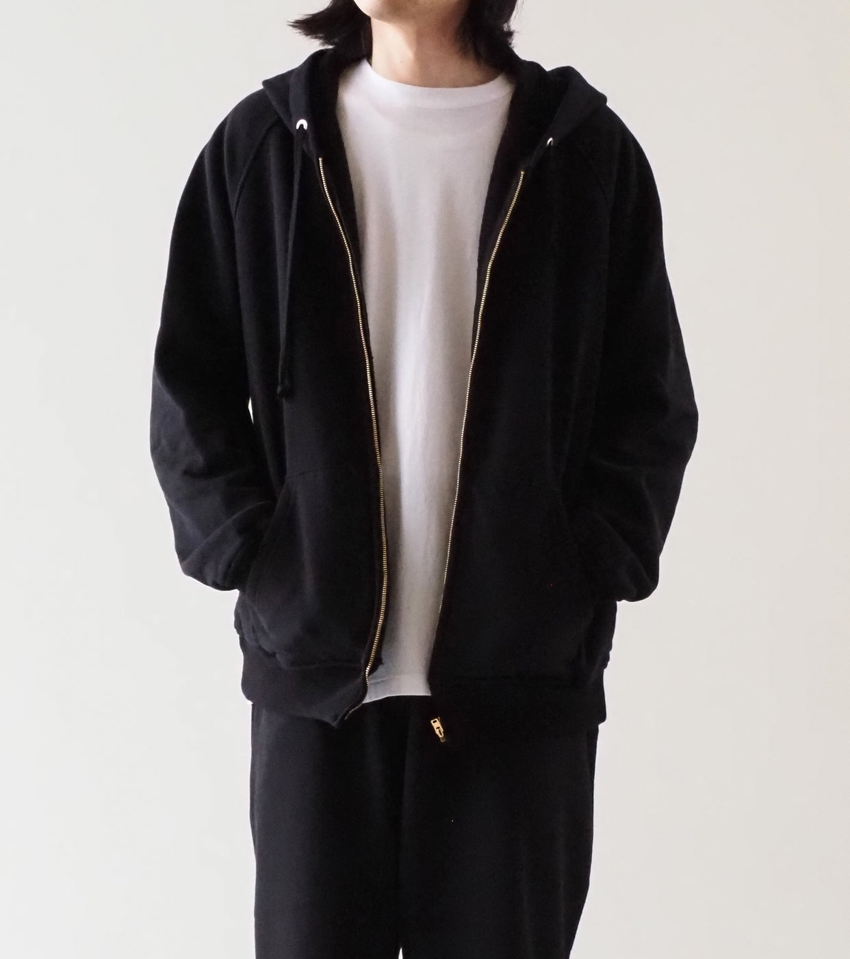 COMOLI Cotton Lined Zip Hoodie , Black