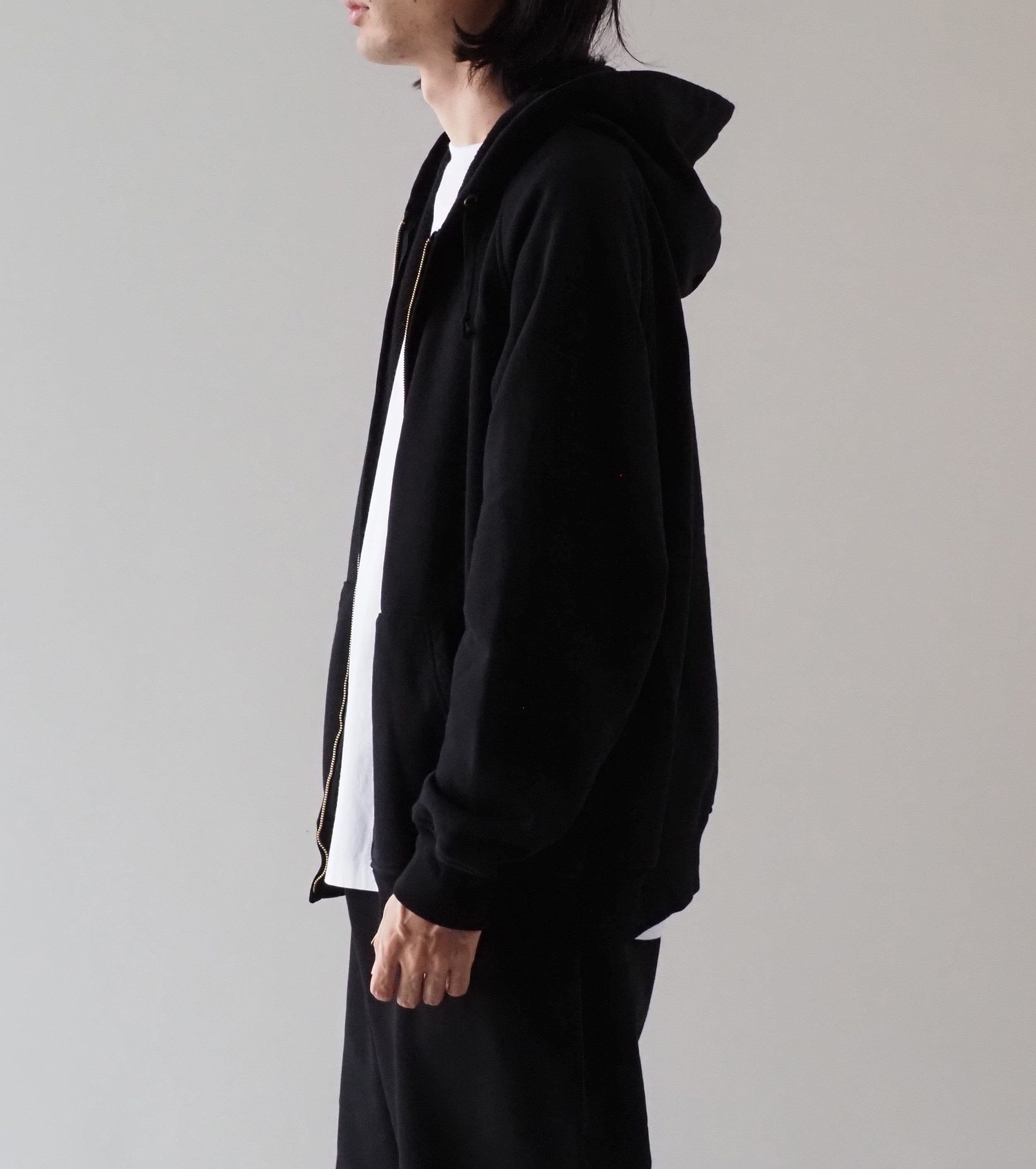 COMOLI Cotton Lined Zip Hoodie , Black