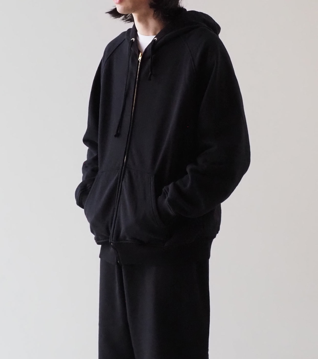 COMOLI Cotton Lined Zip Hoodie , Black